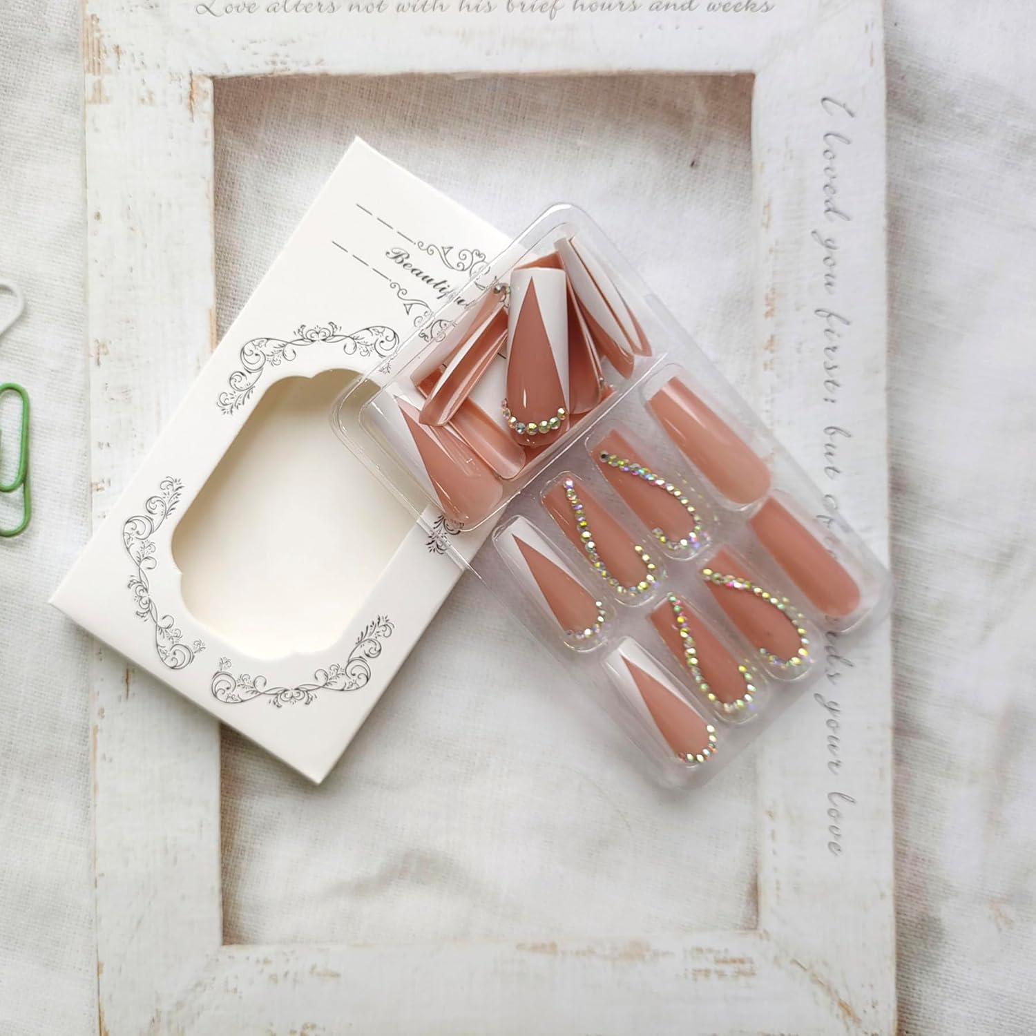 Uñas largas a presión, uñas postizas cuadradas, uñas acrílicas de cobertura completa con diamantes de imitación, uñas artificiales rosa claro con