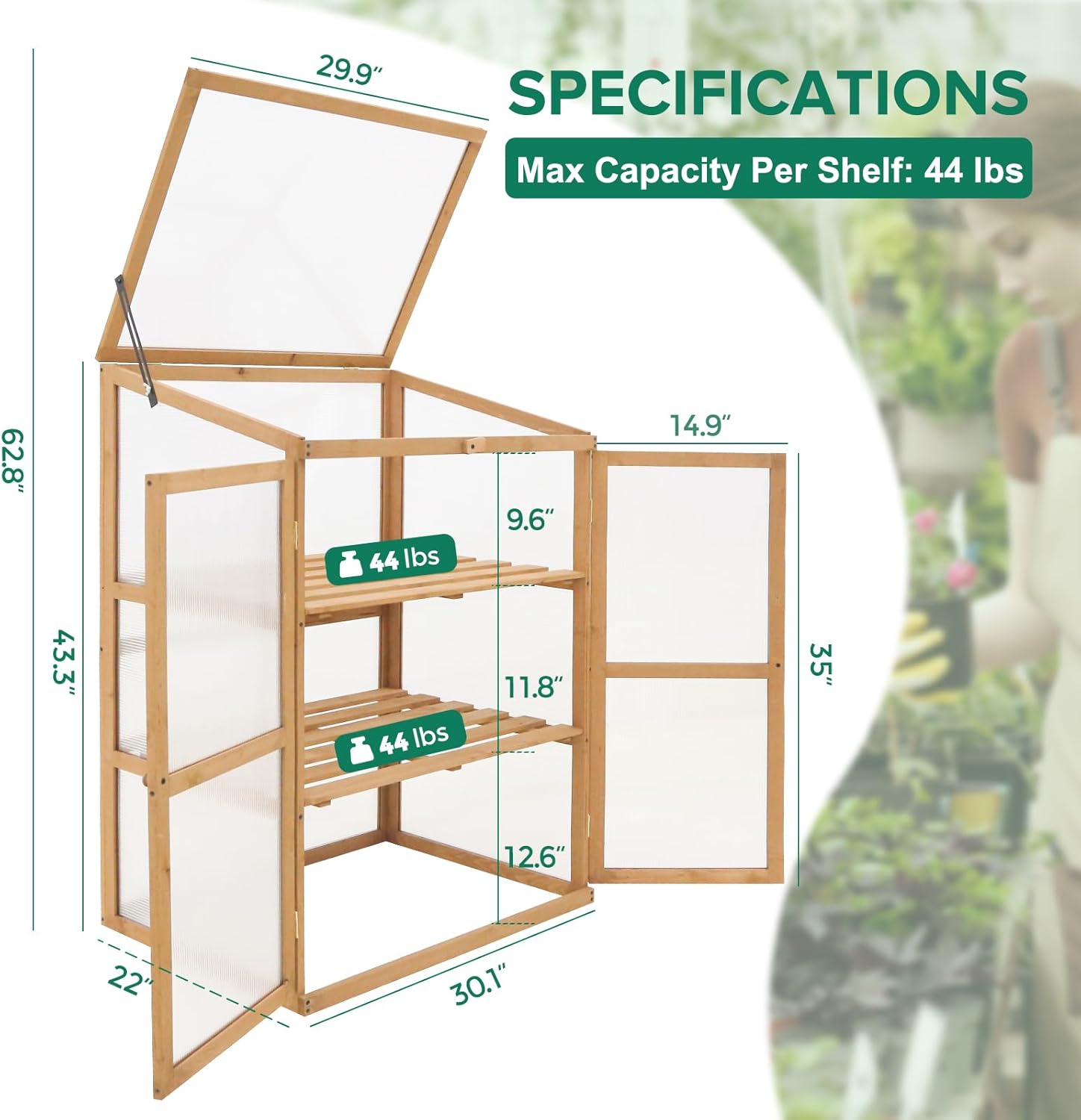 EAGLE PEAK Invernadero de madera de jardín con estantes ajustables, maceta portátil de madera elevada para interiores y exteriores, 30.1 x 22.0 x