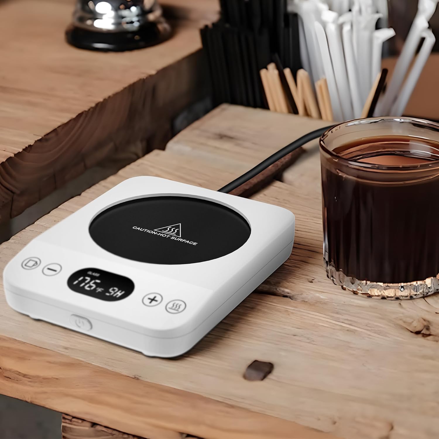 Calentador de taza de café, calentador de café para escritorio con 9 ajustes de temperatura, temporizador de 9 horas, plato calentador de café
