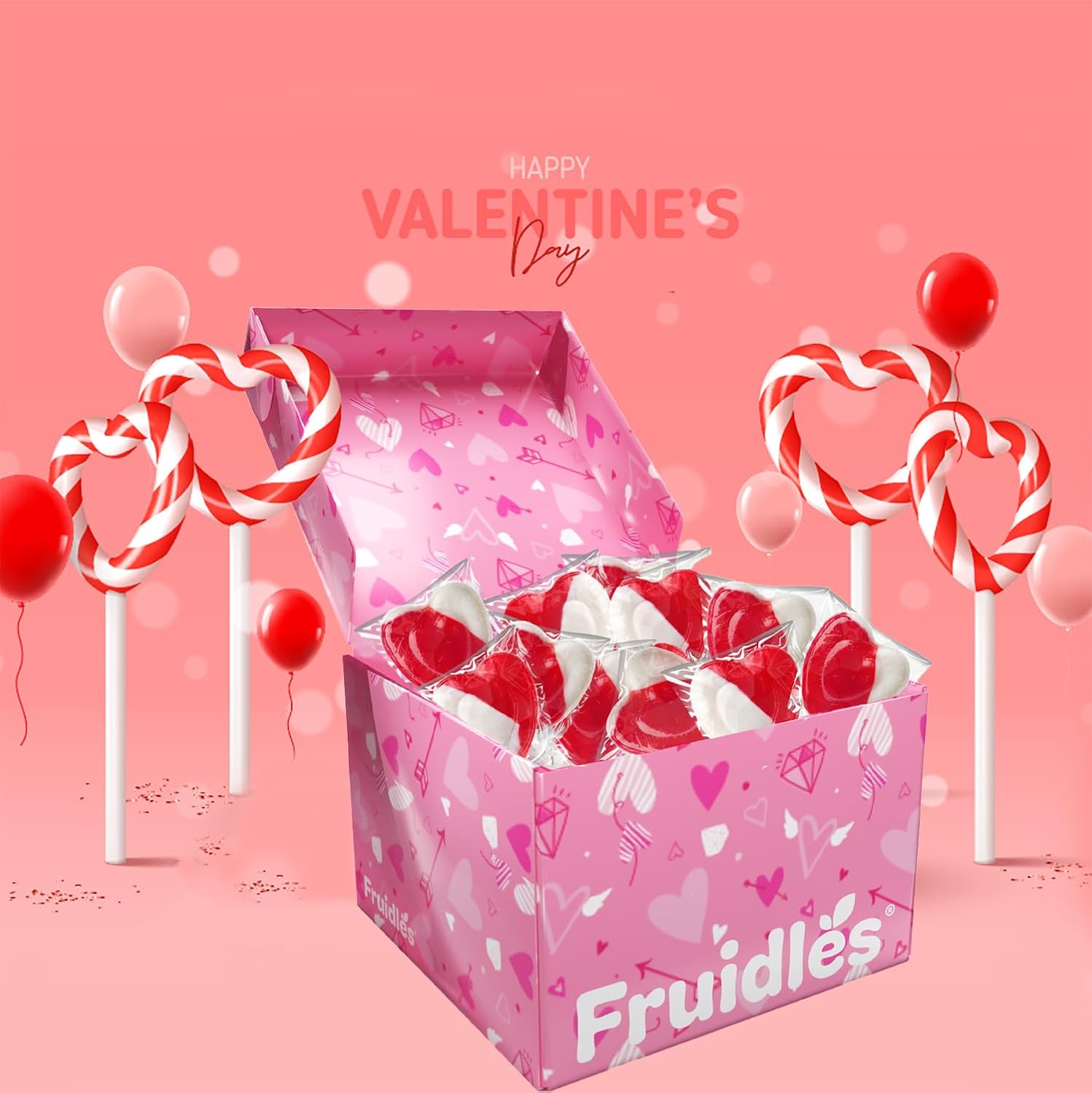 The Dreidel Company Paletas para el día de San Valentín con forma de corazón rojo sabor fresa y crema, envueltas individualmente (media libra),