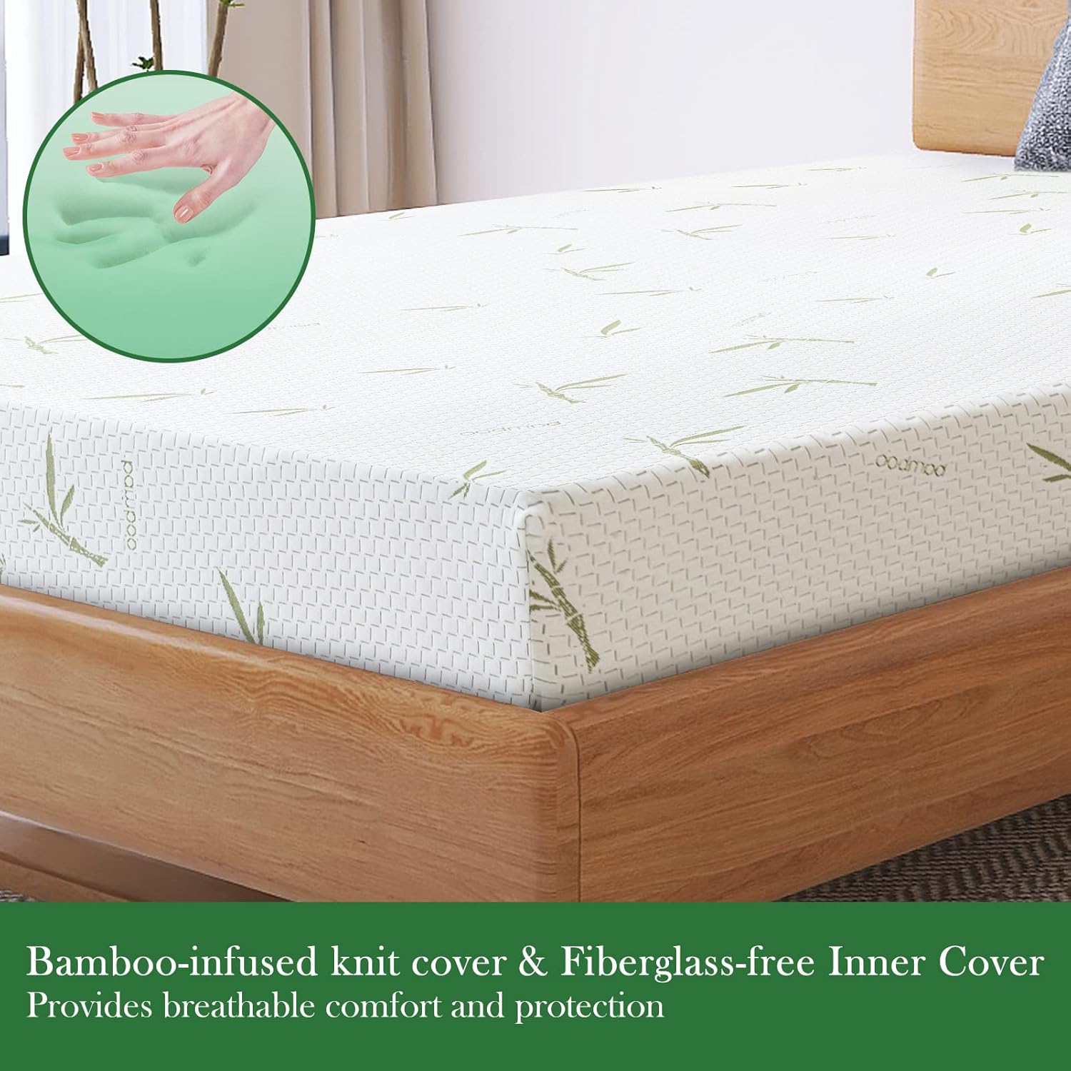 Vyfipt Colchón individual XL de 6 pulgadas para niños, colchón de espuma viscoelástica de gel de té verde con funda de bambú transpirable, tamaño