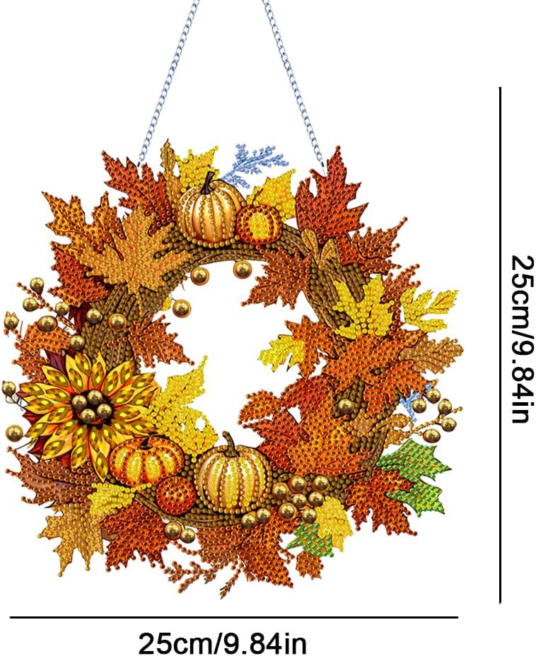 AZURAOKEY Kit de arte de diamantes de calabaza de otoño, corona colgante de corona de girasol con forma especial, kit de arte de diamantes de granja