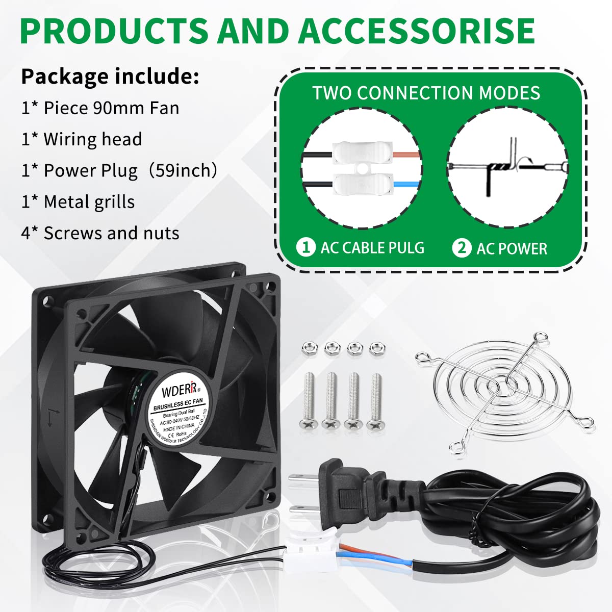 EC 3.622 in x 0.984 in 3.543 in Ventilador de enfriamiento axial AC 110v 120v 220v 240v doble bola pared enchufe para receptor DVR Playstation Xbox
