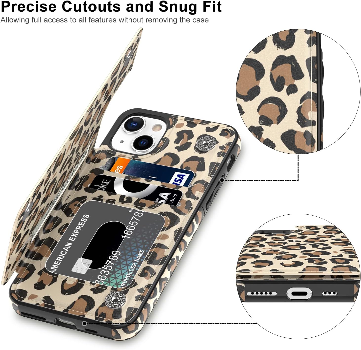 LETO Funda para iPhone 15 con tapa tipo cartera de cuero tipo folio, diseños de flores de moda, ranuras para tarjetas, función atril, funda