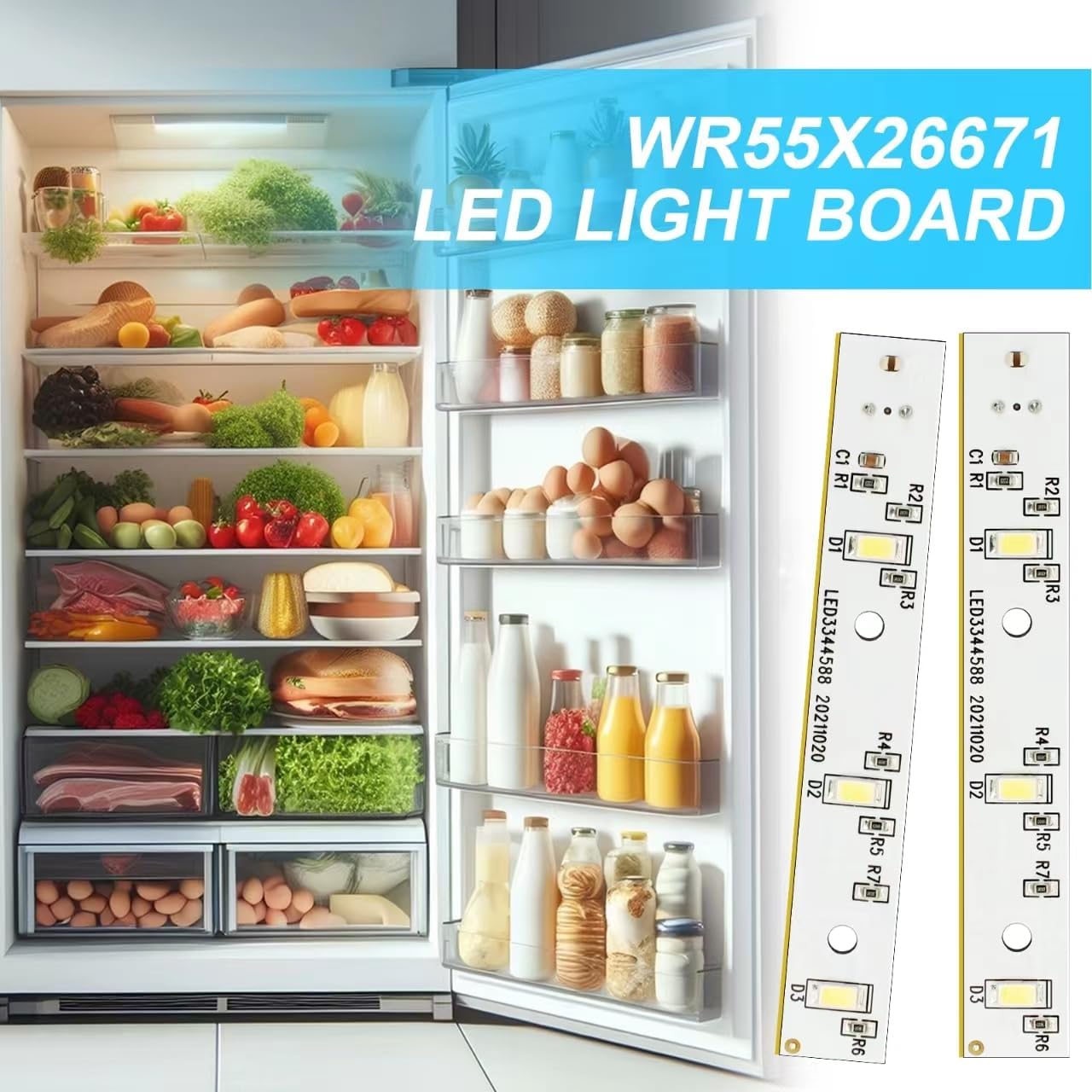 WR55X26671 Tablero de luz LED (2 piezas) para refrigeradores GE de repuesto Parte de luz LED encaja reemplazar PS11767930 AP6035586 4468532