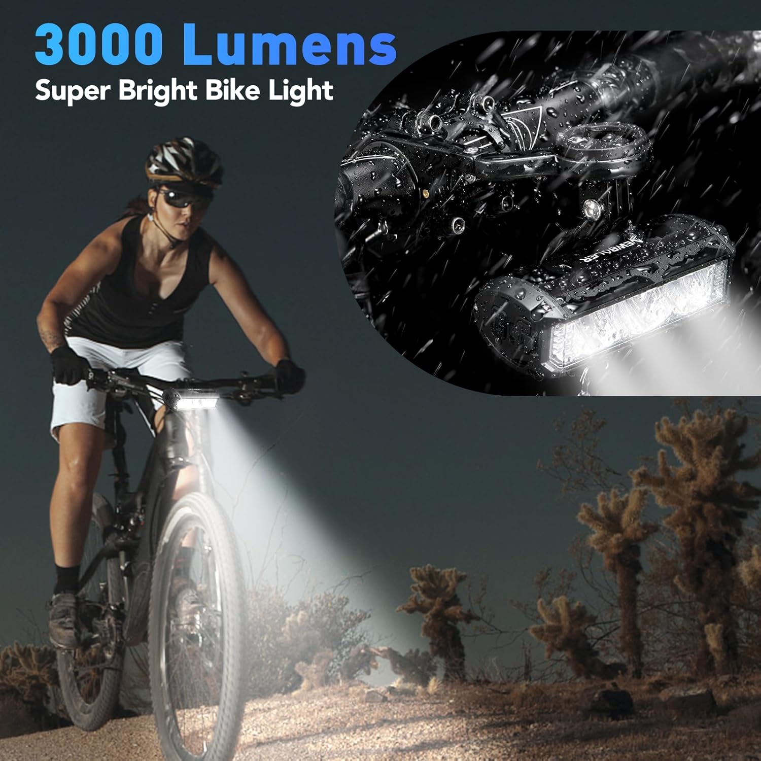Luces de bicicleta para montar por la noche, luz de bicicleta con soporte para computadora de bicicleta, 3000 lúmenes, luz frontal de bicicleta