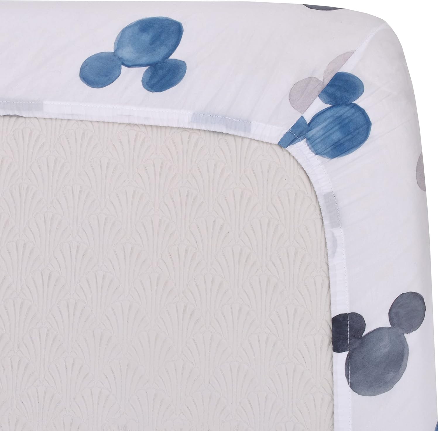 Disney Mickey Mouse – Sábana bajera ajustable de poliéster con orejas de Mickey en acuarela negra, blanca y azul