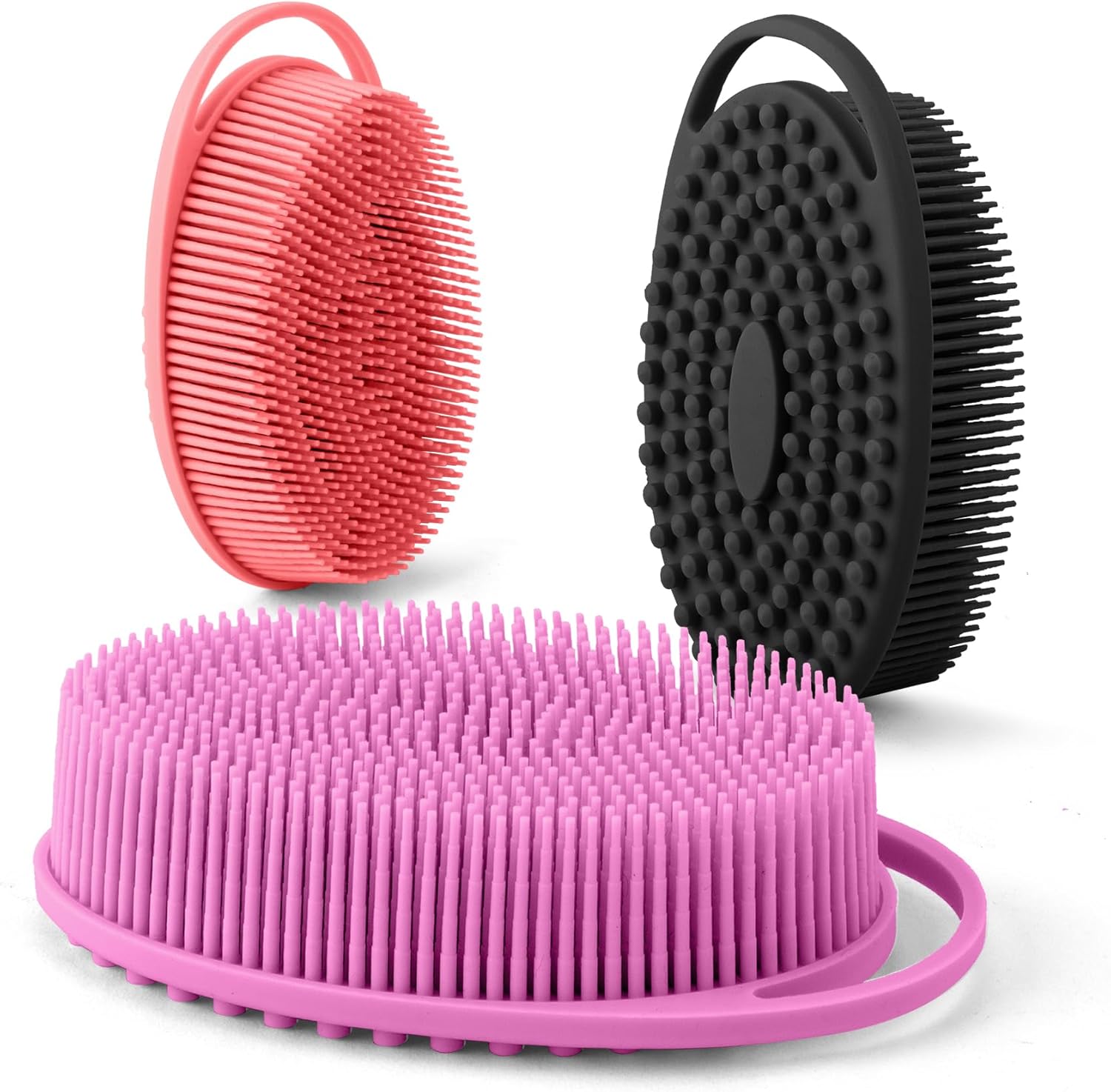 Limpiador corporal de silicona, exfoliante de lufa, cepillo de baño, juego de 3 limpiadores corporales suaves, diseño de doble cara 2 en 1,