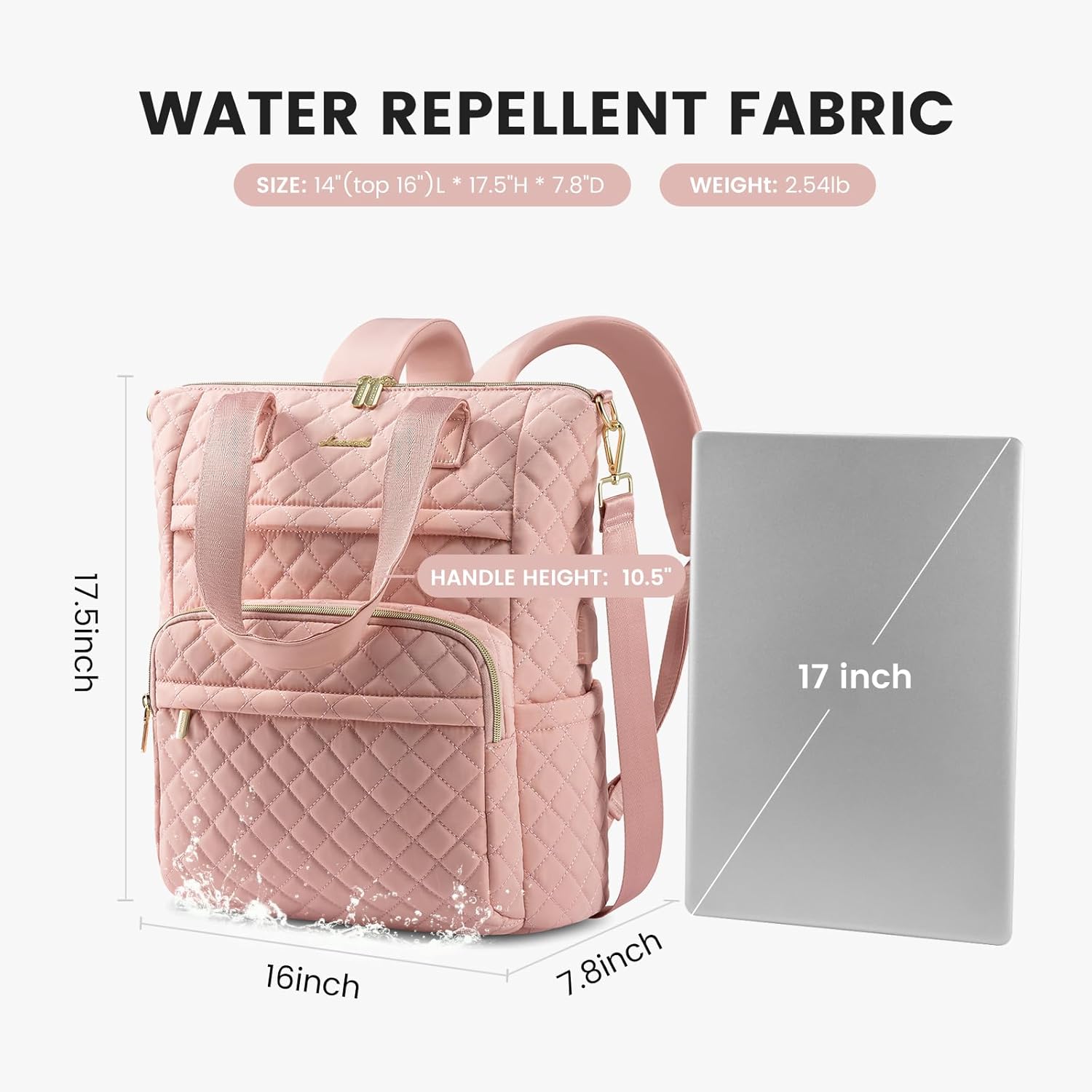 LOVEVOOK Mochila para laptop para mujer, Rosado, Mochila de viaje para computadora portátil y profesor universitario