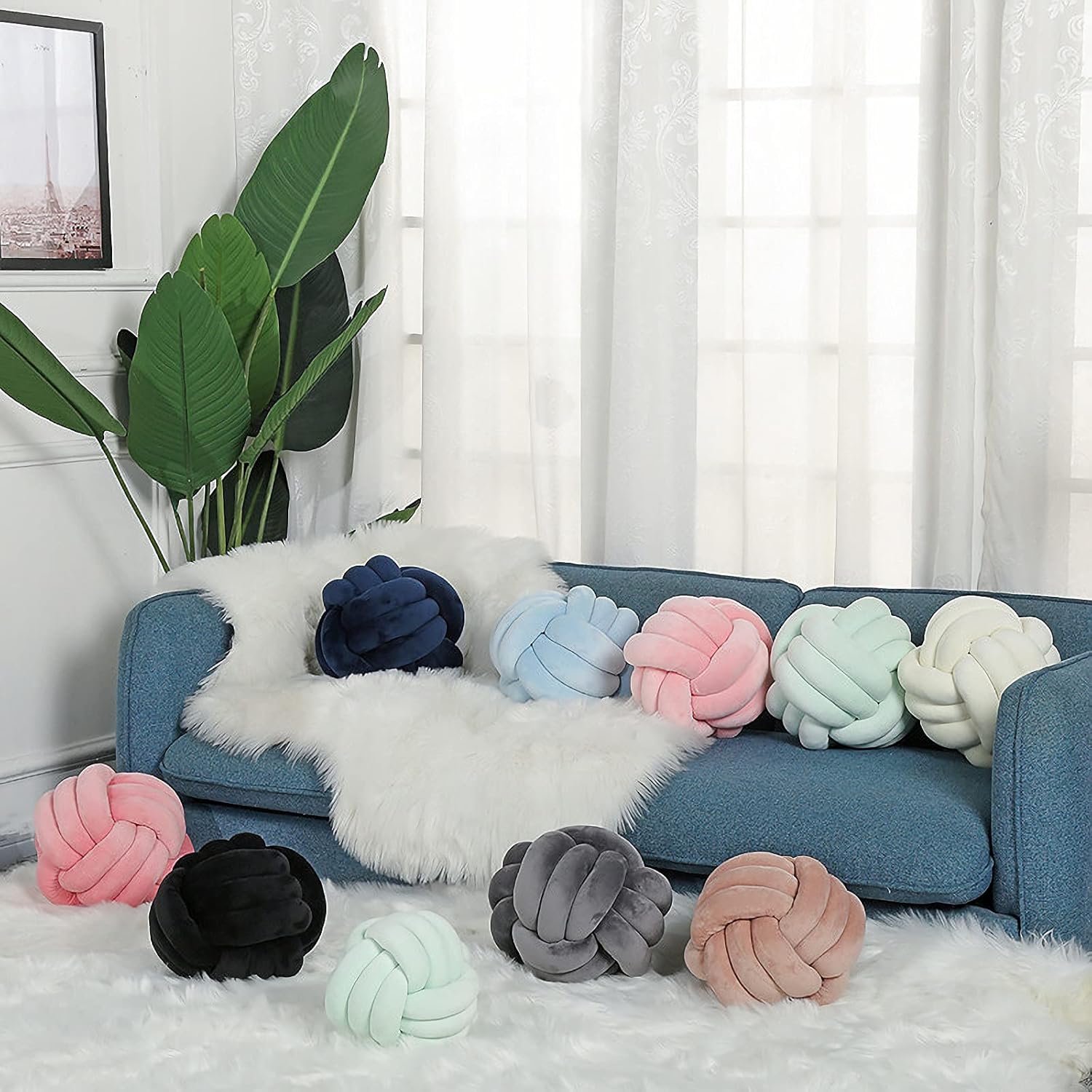 Almohada redonda con nudo para decoración de habitación de los niños, juguete de peluche calmante para aliviar el estrés (rosa, 11 pulgadas11.0in)