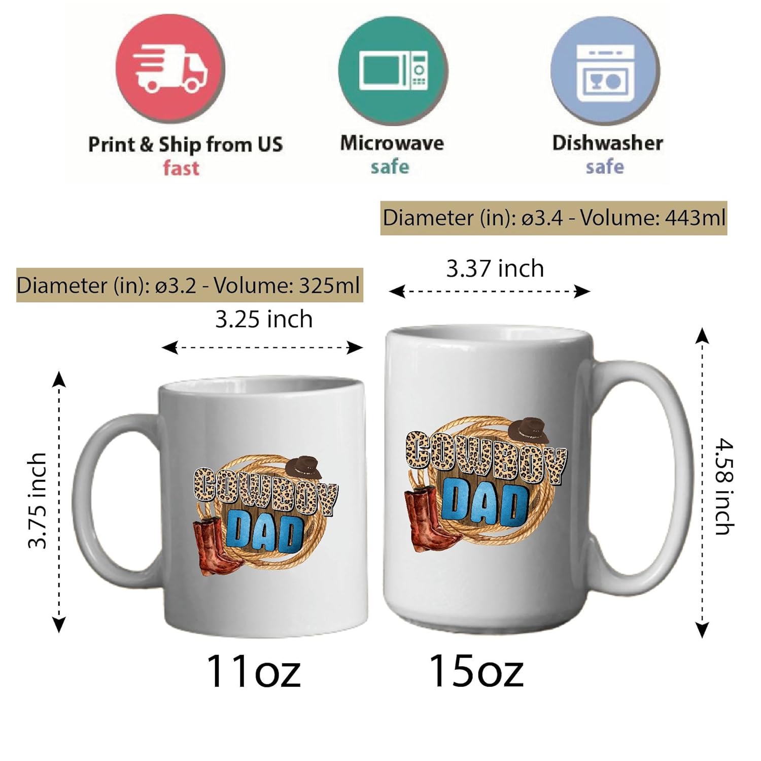 Cowboy Dad Gift Surprise Fathers Day For New Saddle Up Dada Love Western Dad 11oz 15oz White Coffee Mug