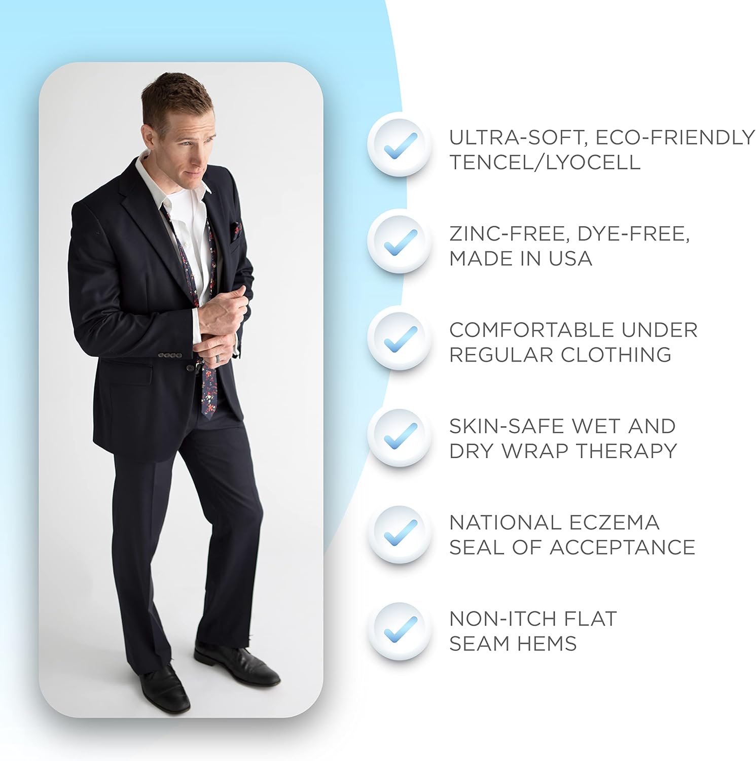 AD RescueWear Ropa de eczema para adultos – Camisa blanca de manga larga para hombre – Alivio de la picazón, ultrasuave y ecológica, sin zinc ni