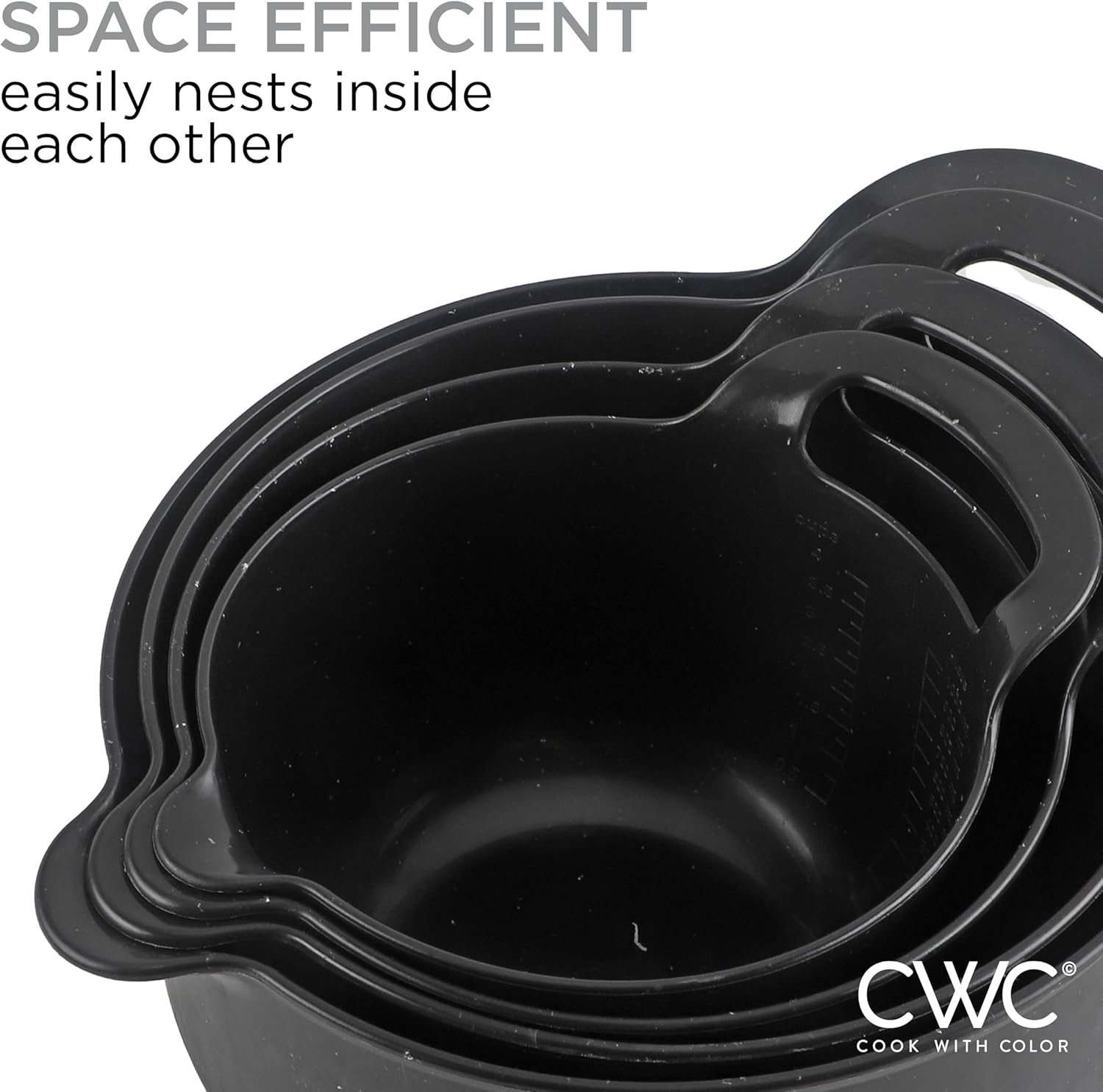 COOK WITH COLOR Nesting – Juego de cuencos de plástico para mezclar con boquillas y asas, negro moteado, 4 piezas antideslizantes