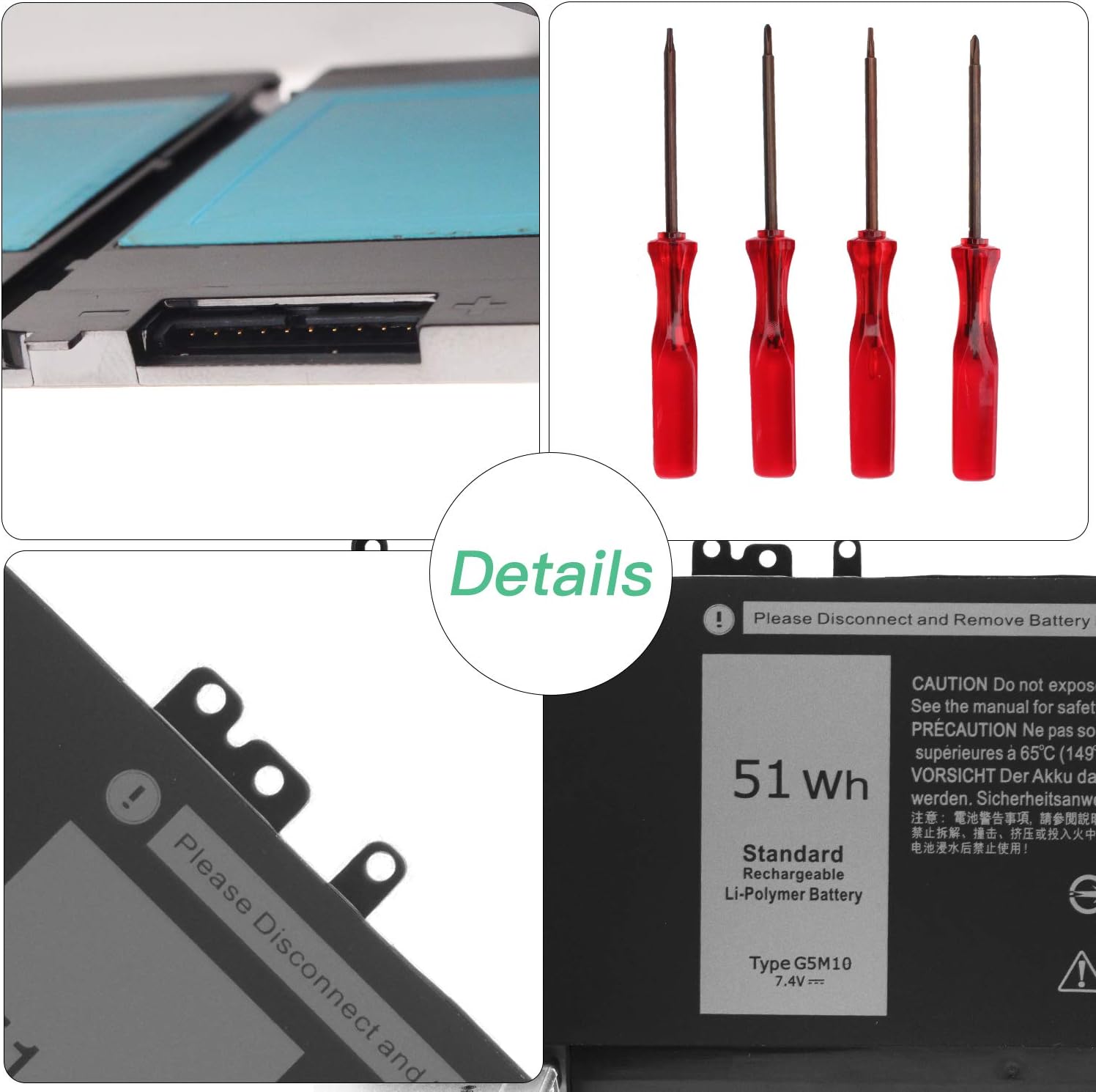 Batería G5M10 R0TMP compatible con Dell LatitudeE5450 E5550 7V69Y 6MT4T R9XM9 WYJC2 1KY05 8V5GX 79VRK TXF9M WYJC2 0WYJC2 08V5GX Batería para