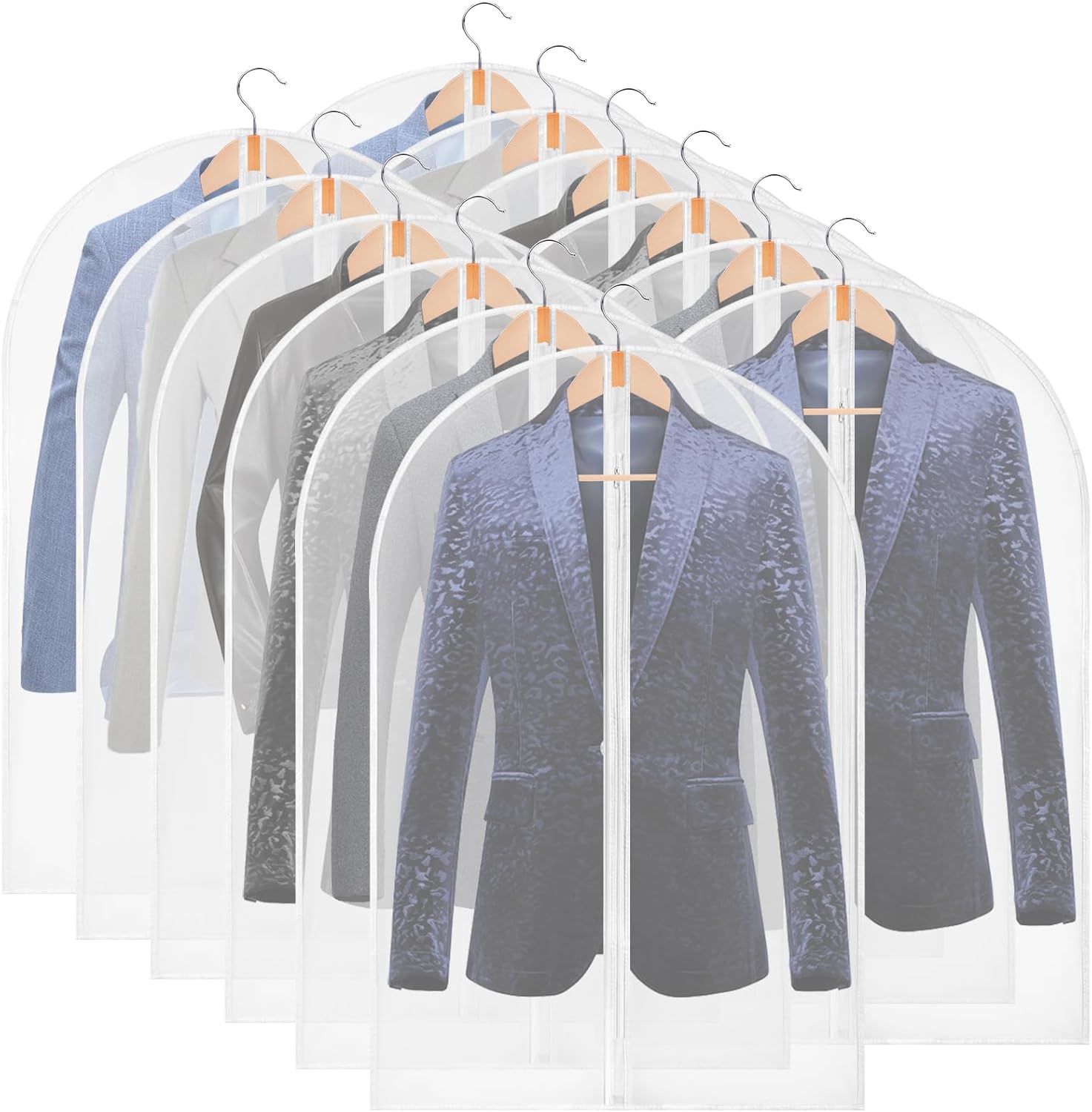 GoodtoU Bolsas de ropa para almacenamiento de ropa colgante, 12 paquetes de bolsas de traje para armario de 24 x 40 pulgadas, fundas de ropa que