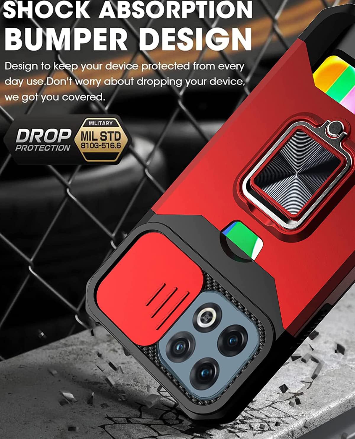 CCSmall Funda para OnePlus 10 Pro con funda para cámara, protección deslizante de lente con tarjeteros con función atril magnético integrado para