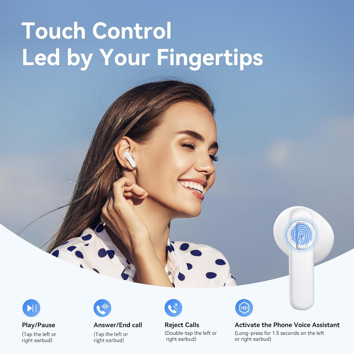 REMCCI Auriculares inalámbricos con control de aplicación multifuncional, tiempo de reproducción ultra largo, pantalla de alimentación LED, carga