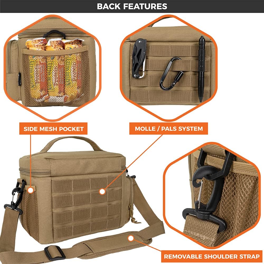 opux Lonchera táctica para hombres, bolsa de almuerzo aislada para hombres y adultos, hielera grande y suave con bolsillos laterales de malla Molle,