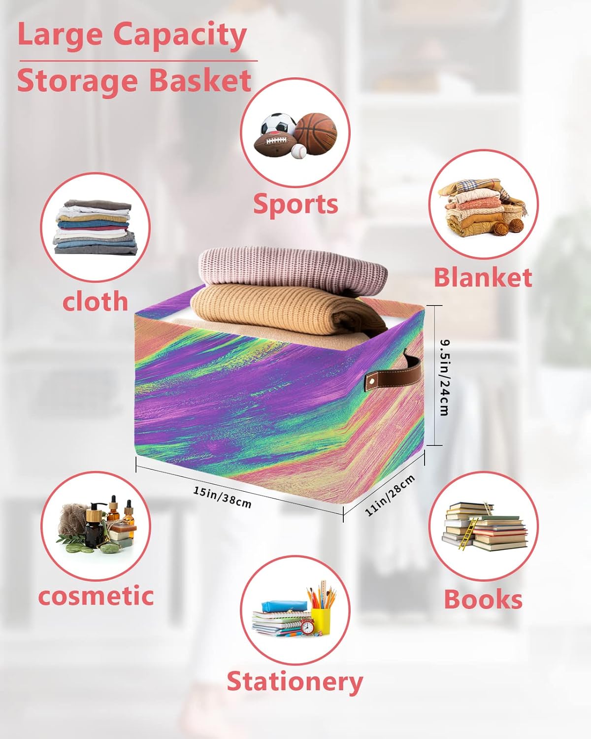 Cesta de almacenamiento para organizar estantes, cajas de almacenamiento plegables con asa, pintura al óleo moderna, arte abstracto, estética, cesta