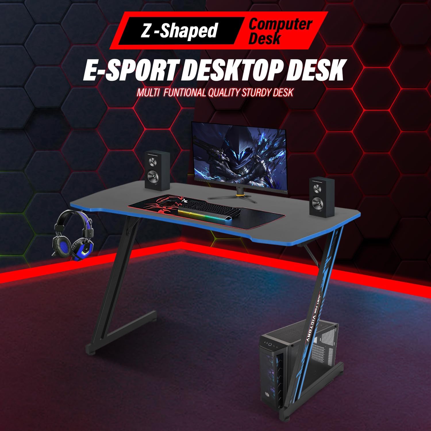 MGHH Escritorio para juegos de 47 pulgadas, escritorio para computadora en casa, oficina, en forma de Z, ergonómico, simple, mesa de juegos de PC