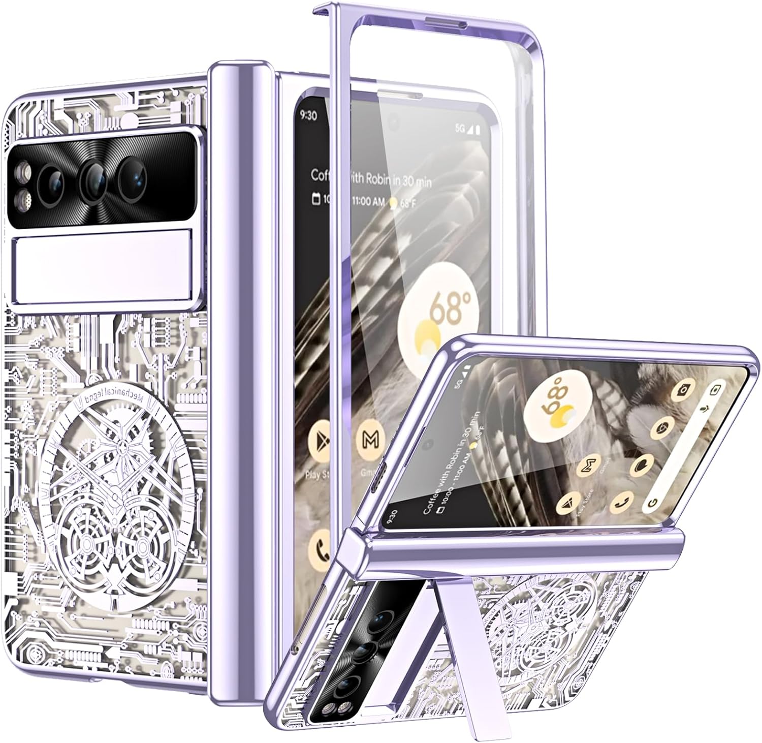 Miimall Funda compatible con Google Pixel Fold con protector de pantalla, Pixel Fold con protección de bisagra + funda transparente con textura