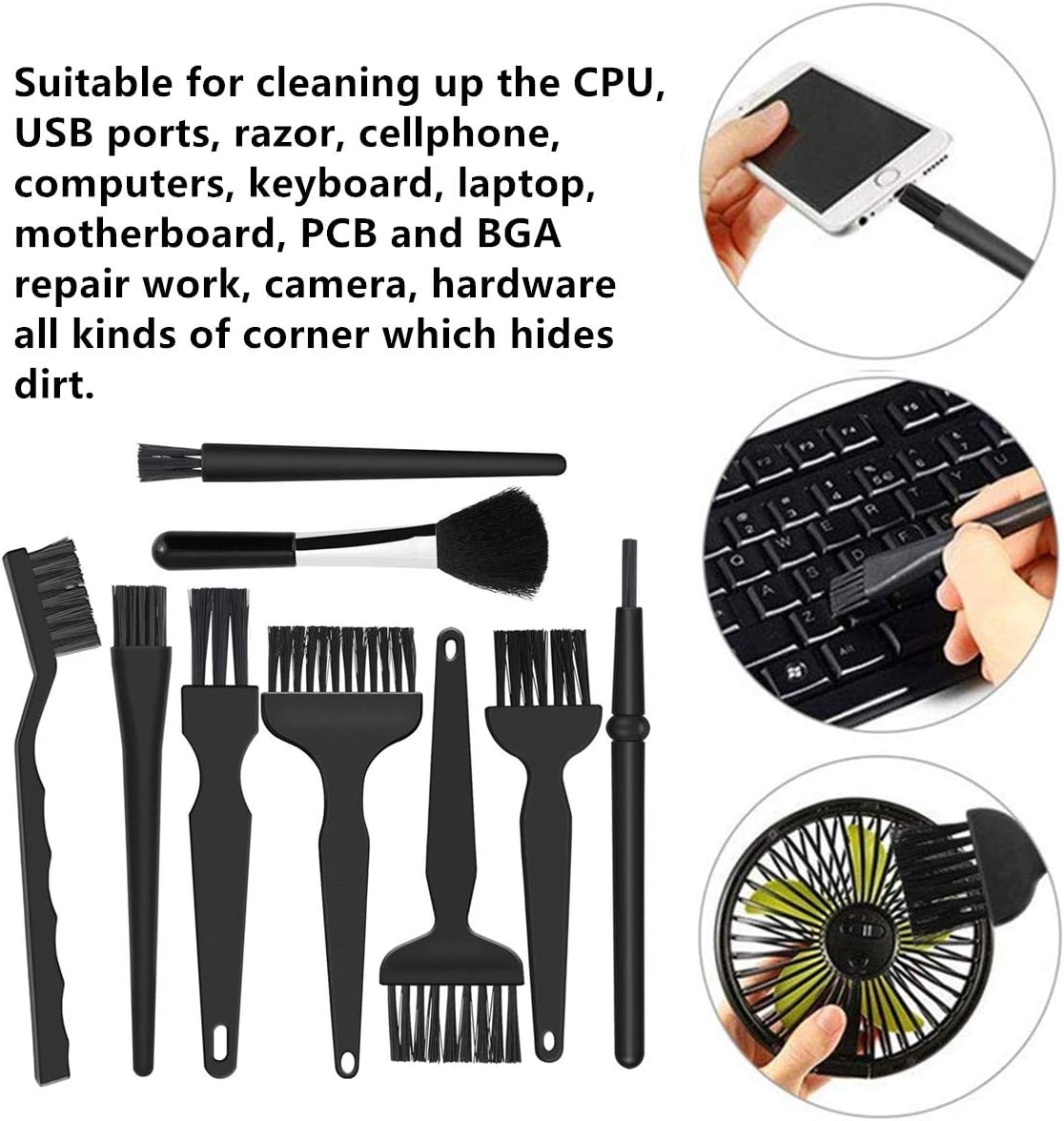 9 en 1 cepillos antiestáticos pequeños kit de limpieza cepillo de nailon multiusos para teclado, placas base de PC, cámara, teléfono, portátil,