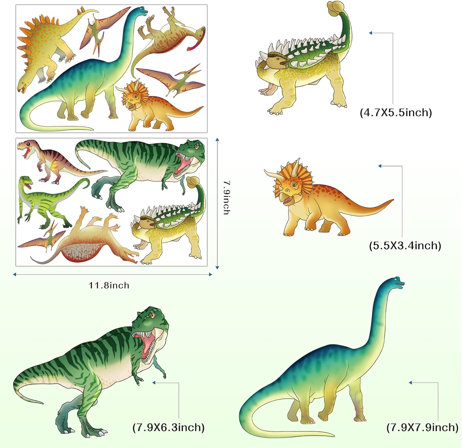 MESU Calcomanías de dinosaurio que brillan en la oscuridad, calcomanías de pared luminosas para decoración de techo para habitación de niños,