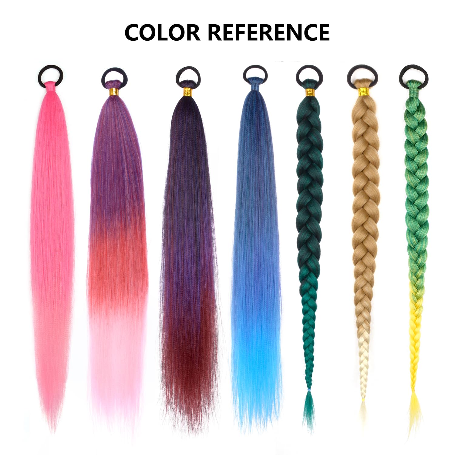 Paquete de 2 extensiones de cola de caballo trenzada con lazo elástico, recta y elegante peluca trenzada envolvente, color rosa degradado, 26