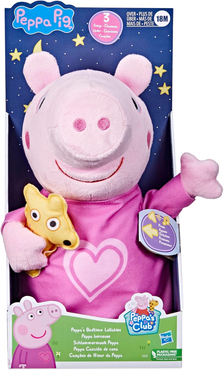 Peppa Pig Peppa’s Bedtime Lullabies – Muñeca de peluche con accesorio de oso de peluche, 3 canciones, 3 frases, a partir de 3 años