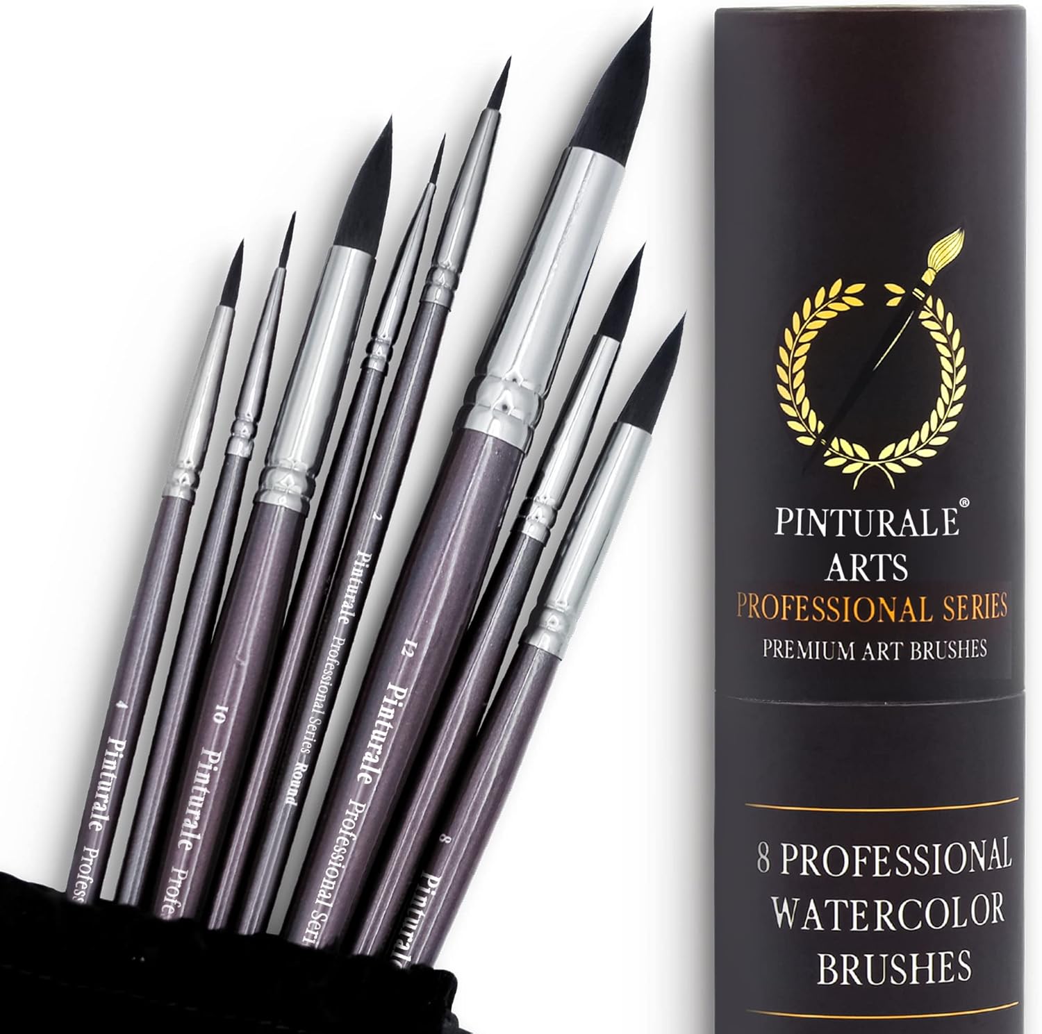 Pinturale Arts Pinceles de acuarela profesionales  Serie redonda  Juego de 8 pinceles redondos para acuarela  Alta absorción de agua y control para