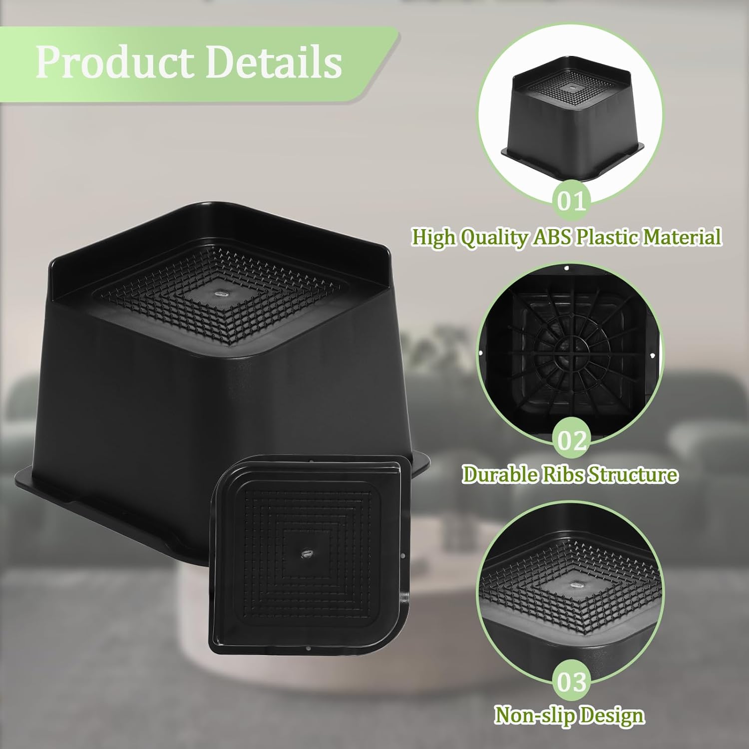 Ketofa Elevadores de cama resistentes de 4 pulgadas, elevadores de sofá para muebles con diseño antideslizante, material ABS duradero, elevadores de