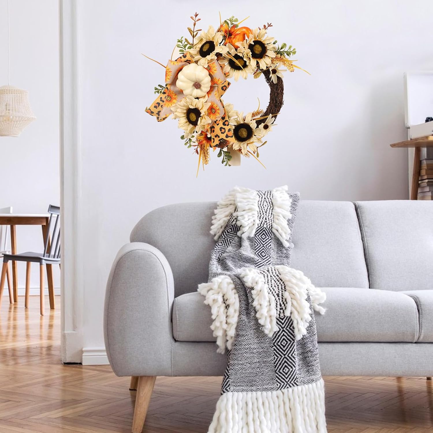 Corona de puerta de Halloween, guirnalda de hojas de arce, corona de otoño e invierno para Navidad, Acción de Gracias, adornos decorativos para el