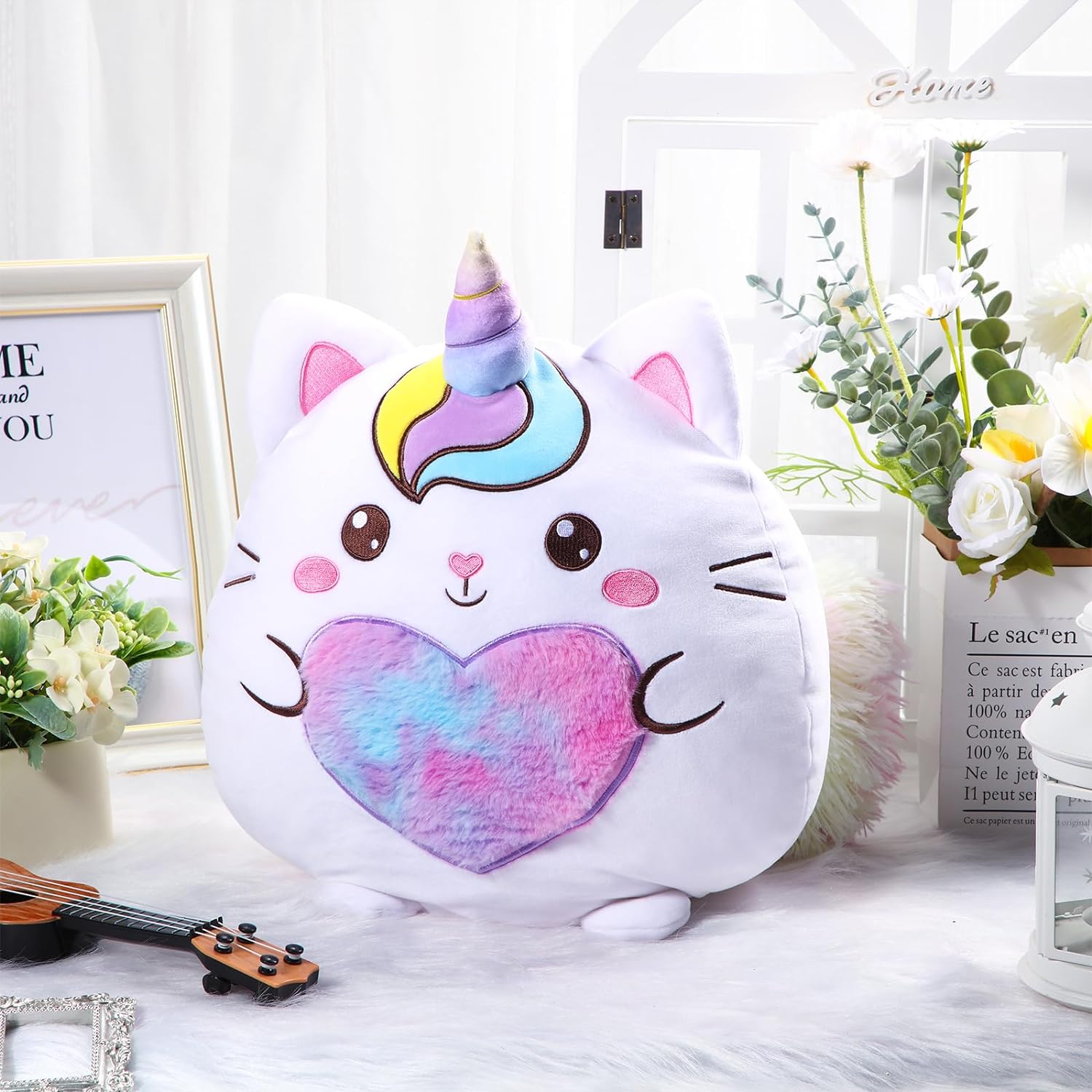 Almohada de felpa de caticornio de 14 pulgadas, lindo unicornio y gato, almohada de peluche suave para cumpleaños, día de San Valentín, fiesta,