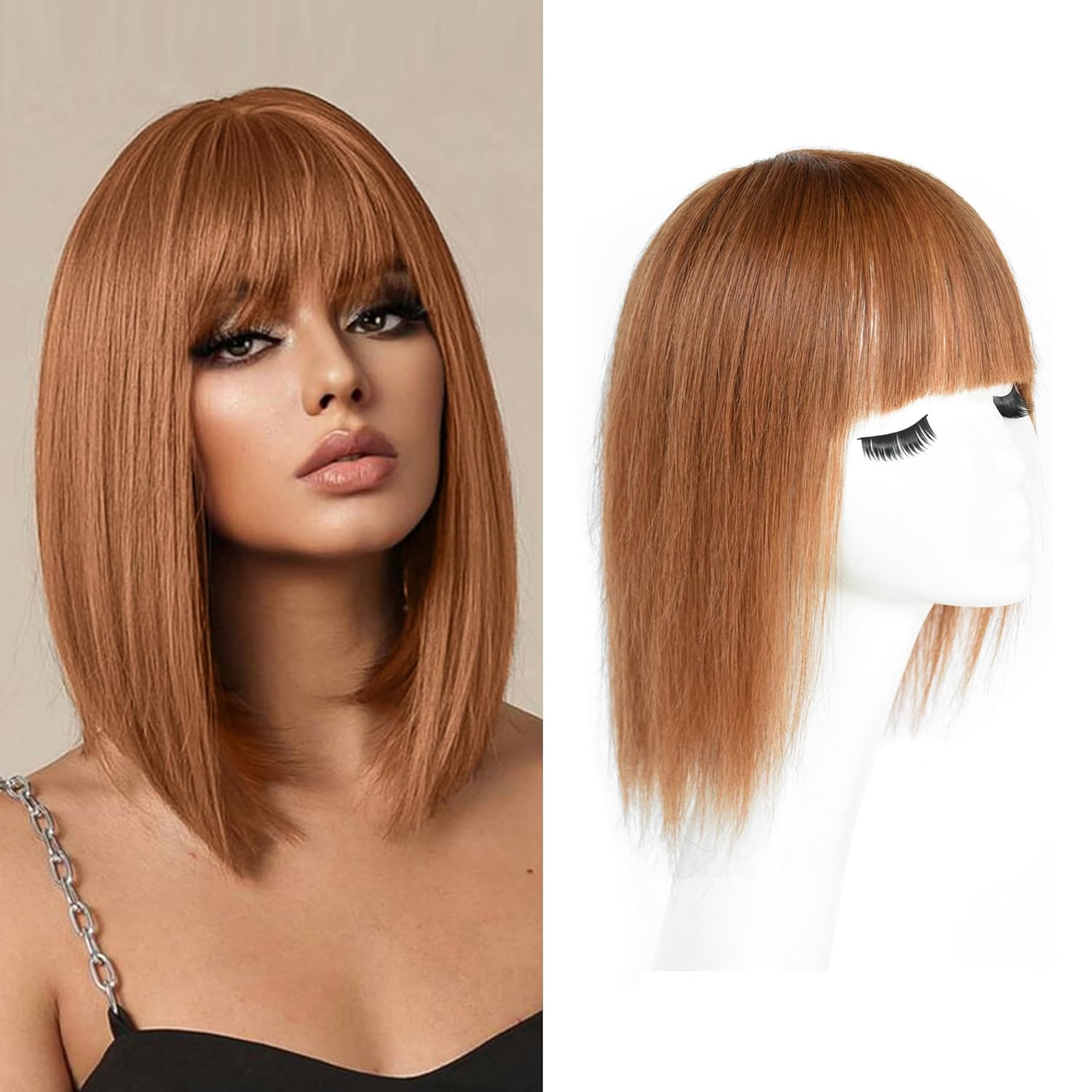 Extensiones de cabello humano con clip de cabello humano con flequillo, base de seda, flecos para pérdida de adelgazamiento, extensiones de repuesto
