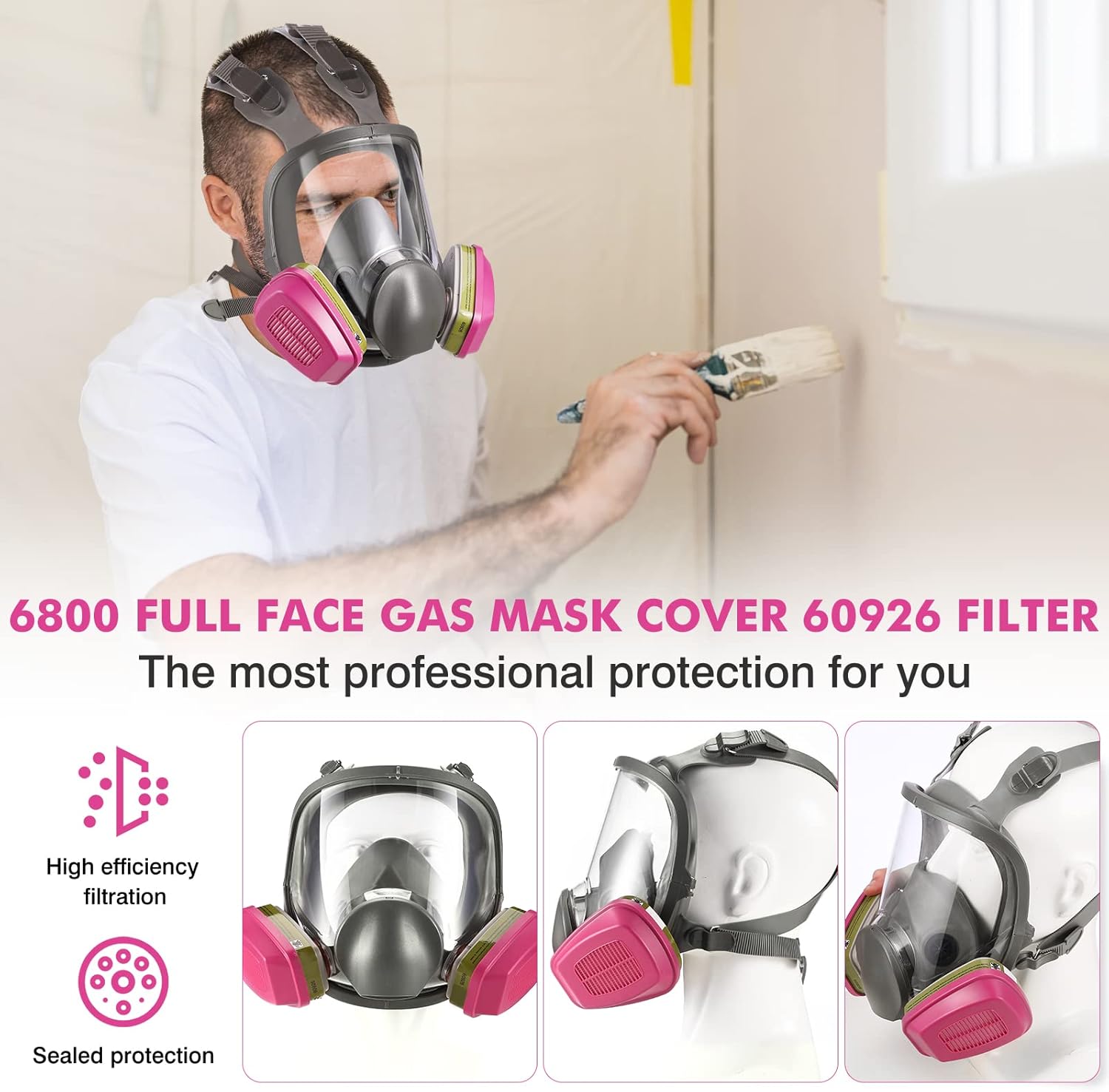 Respirador de máscara facial completa con cartuchos 60926, cubierta de gas reutilizable, máscaras de vapor orgánicas de supervivencia, máscara de