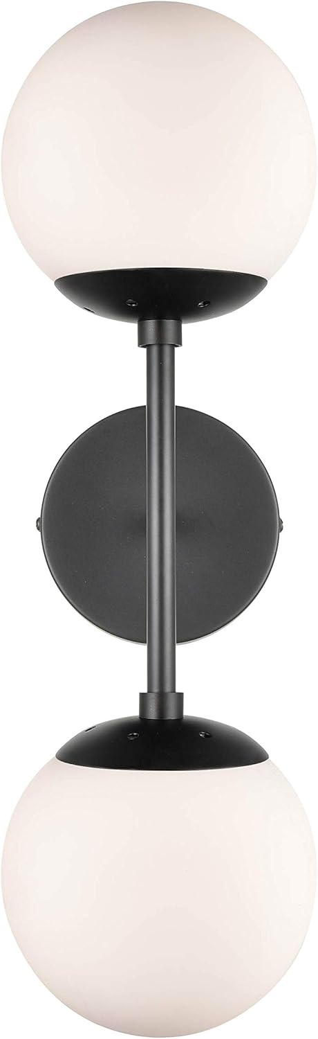 Light Society LS-W268-BK-WH Zeno – Aplique de pared de cristal blanco y negro con 2 luces, estilo retro vintage moderno de mediados de siglo