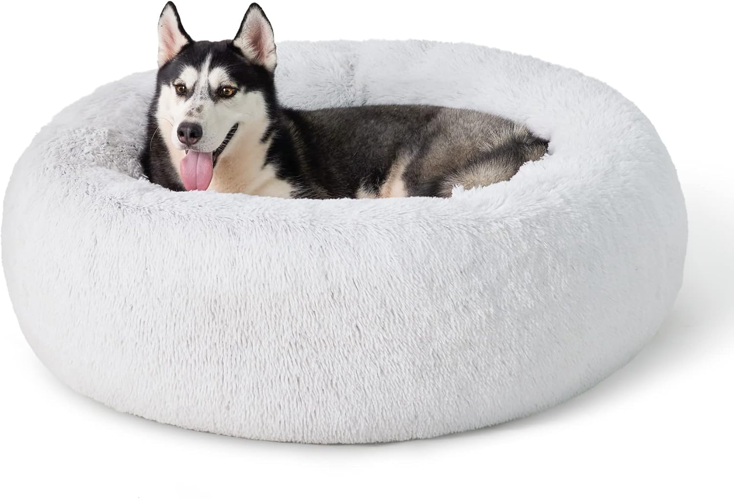 Bedsure Cama calmante para perros grandes  Cama grande lavable en forma de dona, 36 pulgadas, antiansiedad, redonda y esponjosa, de pelo sintético,