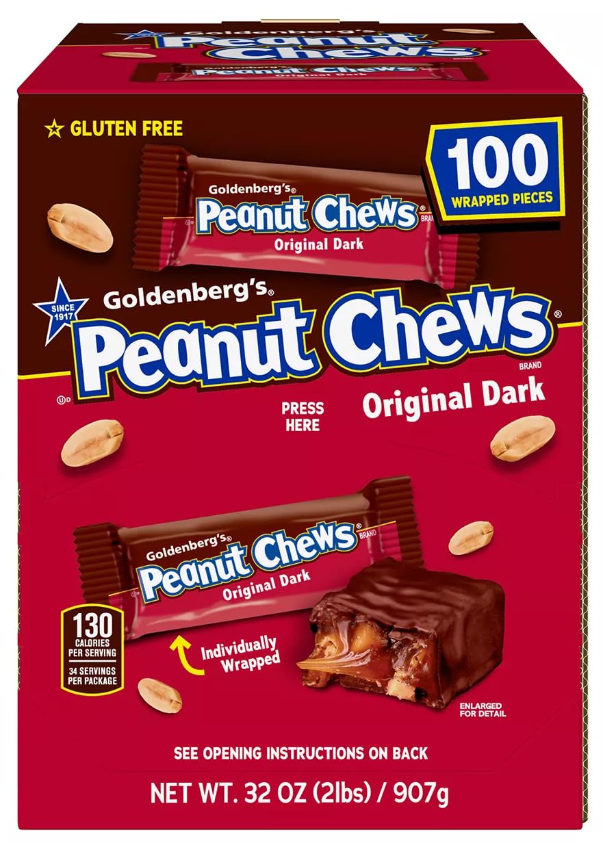 Goldenberg’s Peanut Chews – Alimentador de gravedad original de chocolate negro (100 ct.) – 2 libras.