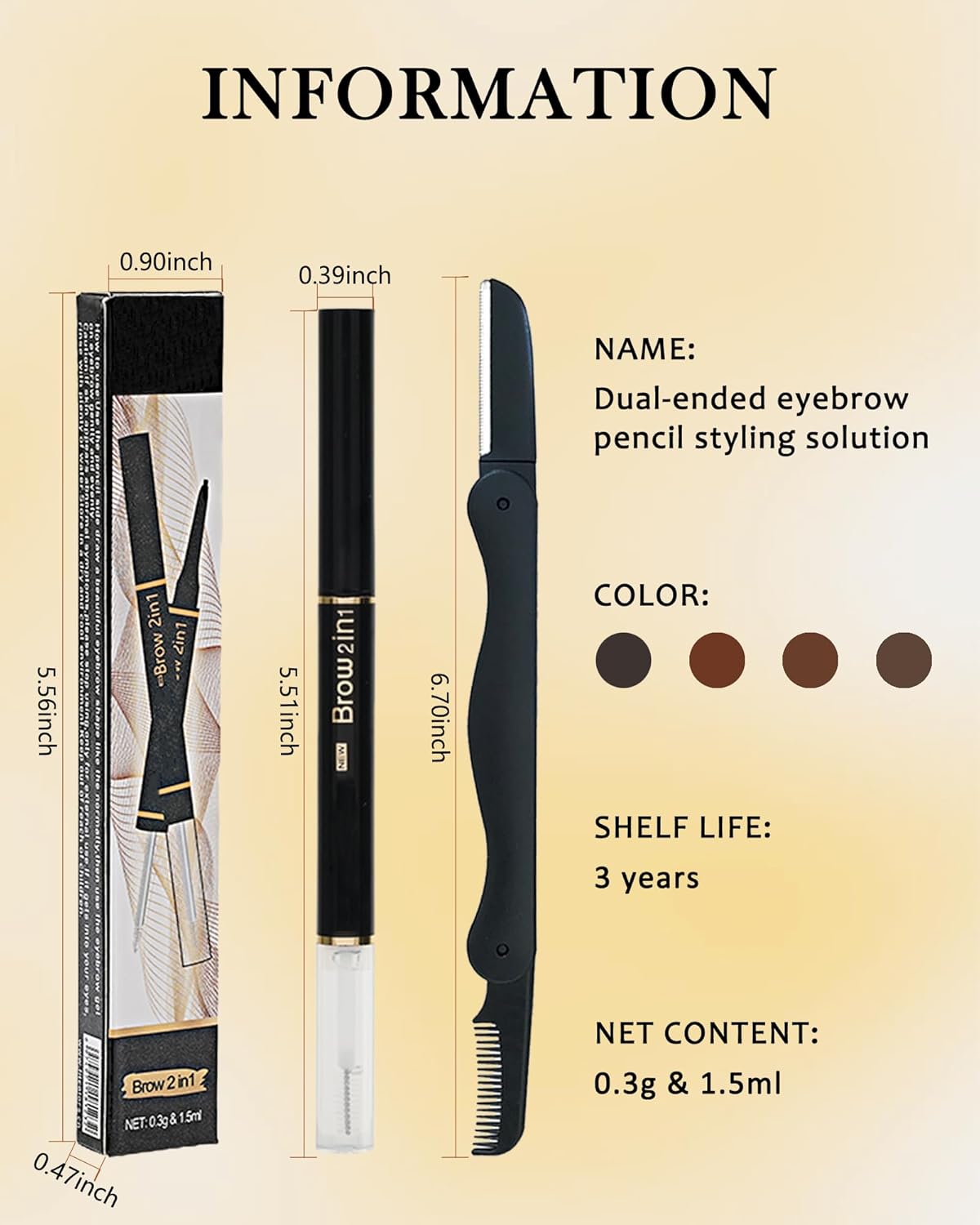 Gel de cejas y lápiz de cejas 2 en 1, lápiz retráctil de cejas marrón oscuro, gel impermeable para cejas, ultra fino de larga duración para un