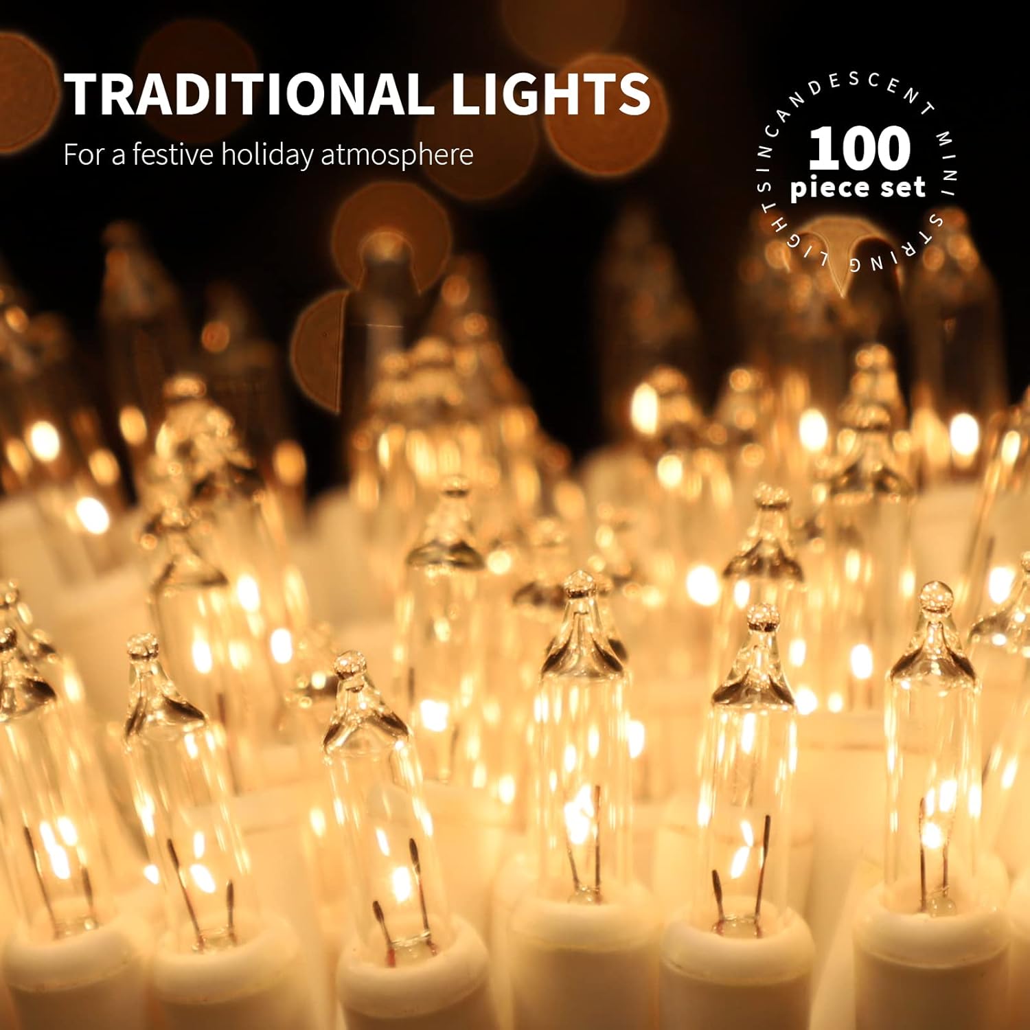 100 luces blancas cálidas, extrabrillantes con conectores finales, luces decorativas de Navidad, 19.6 ft, certificación UL, juego de mini luces