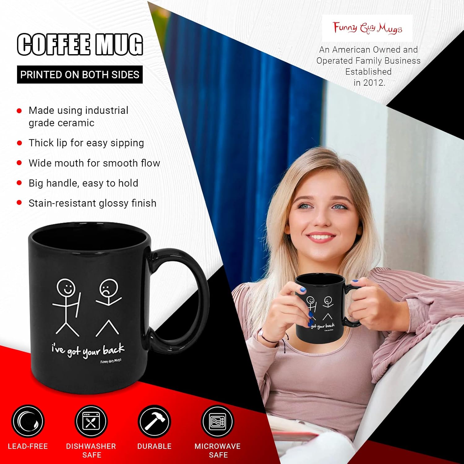 Funny Guy Mugs Taza de café de cerámica I’ve Got Your Back  11 oz  Taza de café divertida ideal para mujeres y hombres  Taza de café hilarante con
