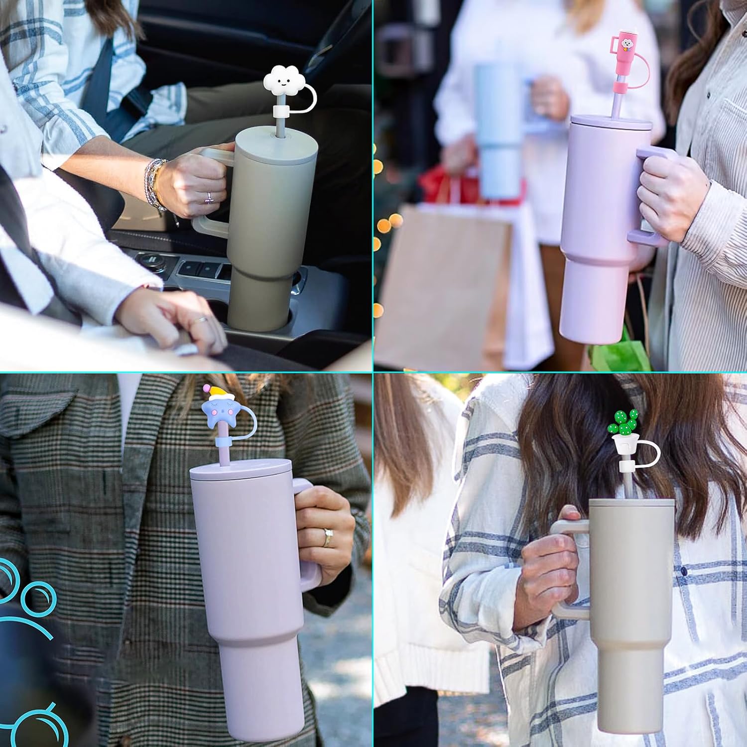 4 fundas de popote para vaso Stanley Cup & Simple Modern de 40 onzas, cubiertas de punta de pajilla, tapas de paja a prueba de polvo, cubierta