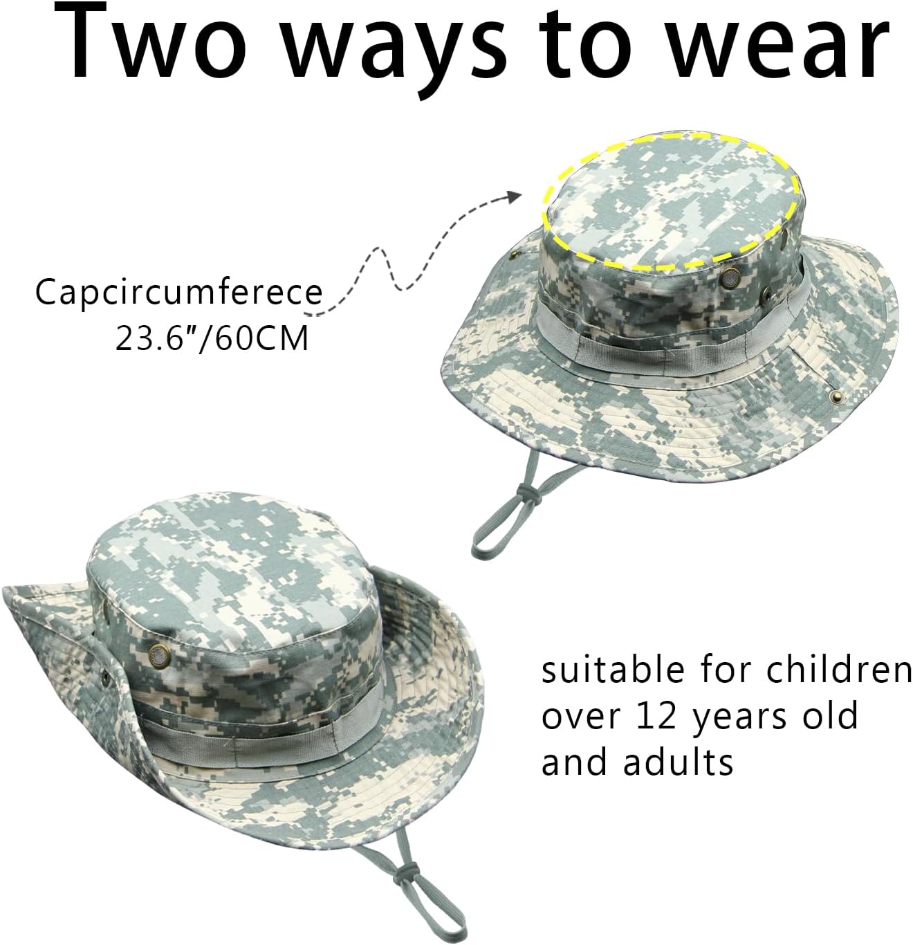Sombrero de camuflaje Boonie para hombres y mujeres, sombreros tácticos militares de ala ancha, UPF50+ gorra de sol de la selva para pesca, caza,