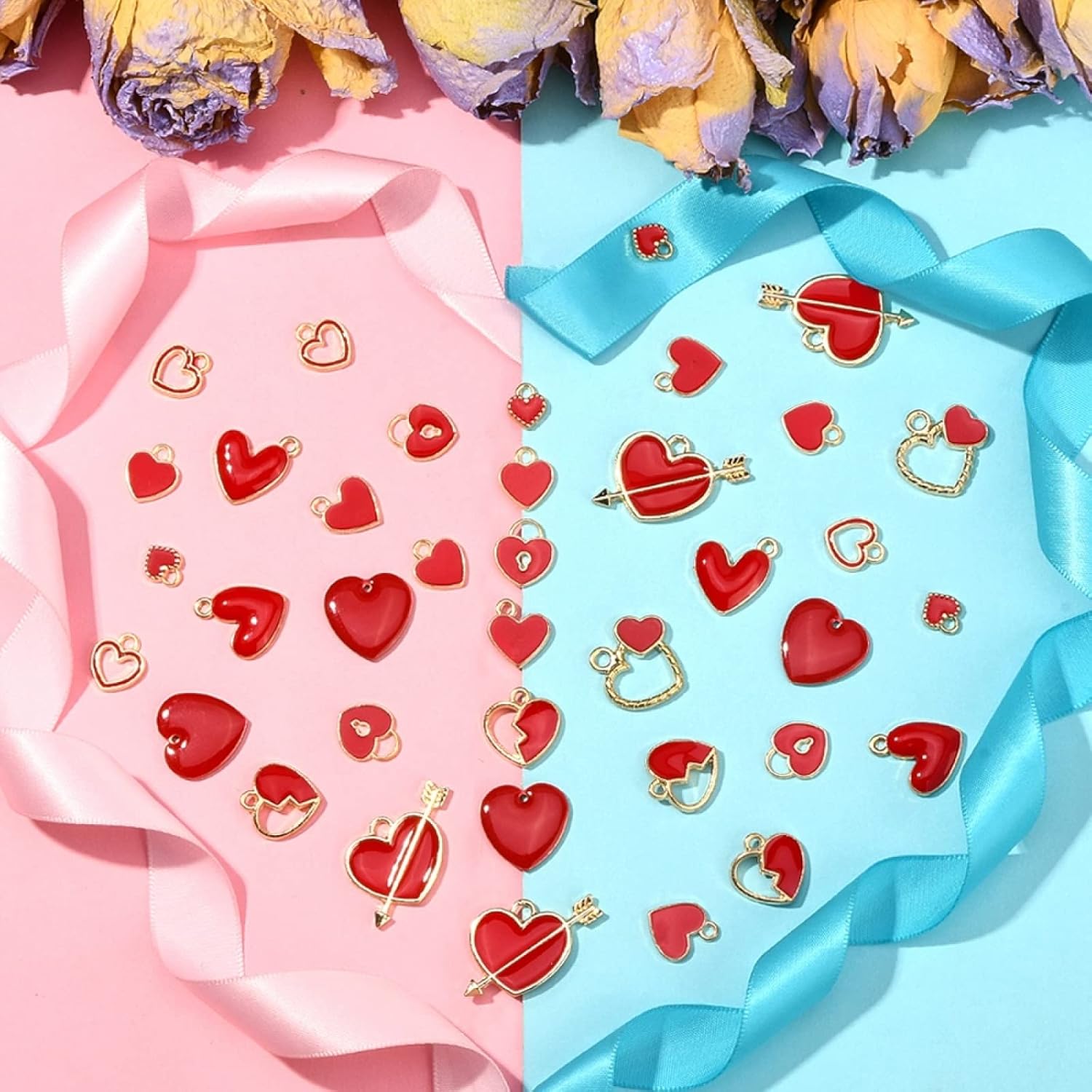 KitBeads Dijes de corazón de estilos mixtos con forma de corazón de dibujos animados para hacer pulseras a granel