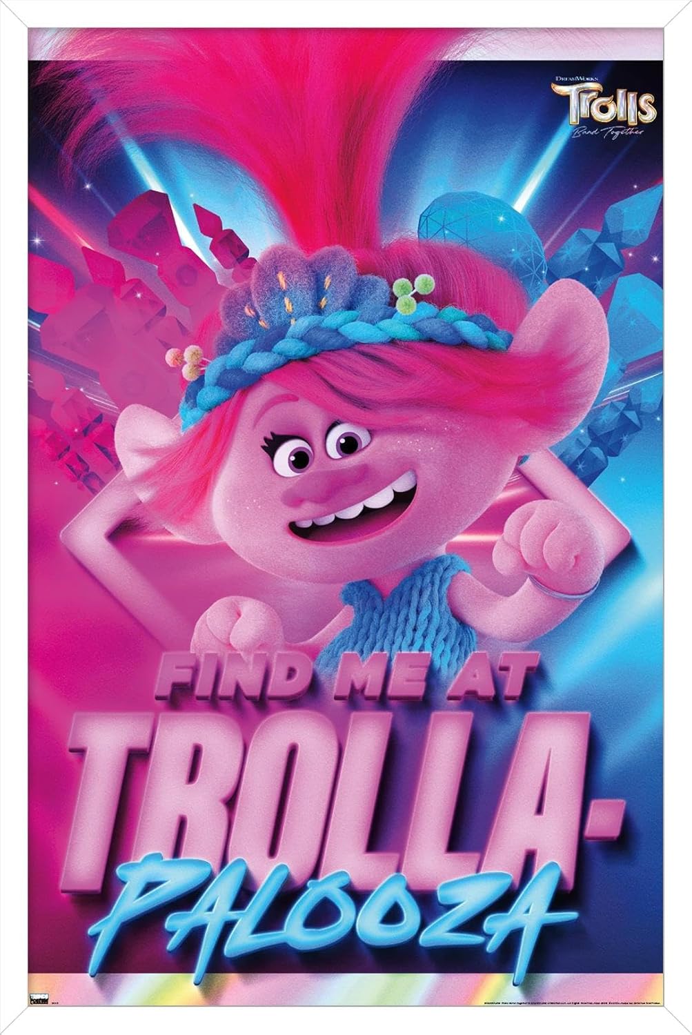 Trends International Trolls Band Together – Póster de pared de amapola, 14.72 x 22.37 pulgadas, versión enmarcada en blanco