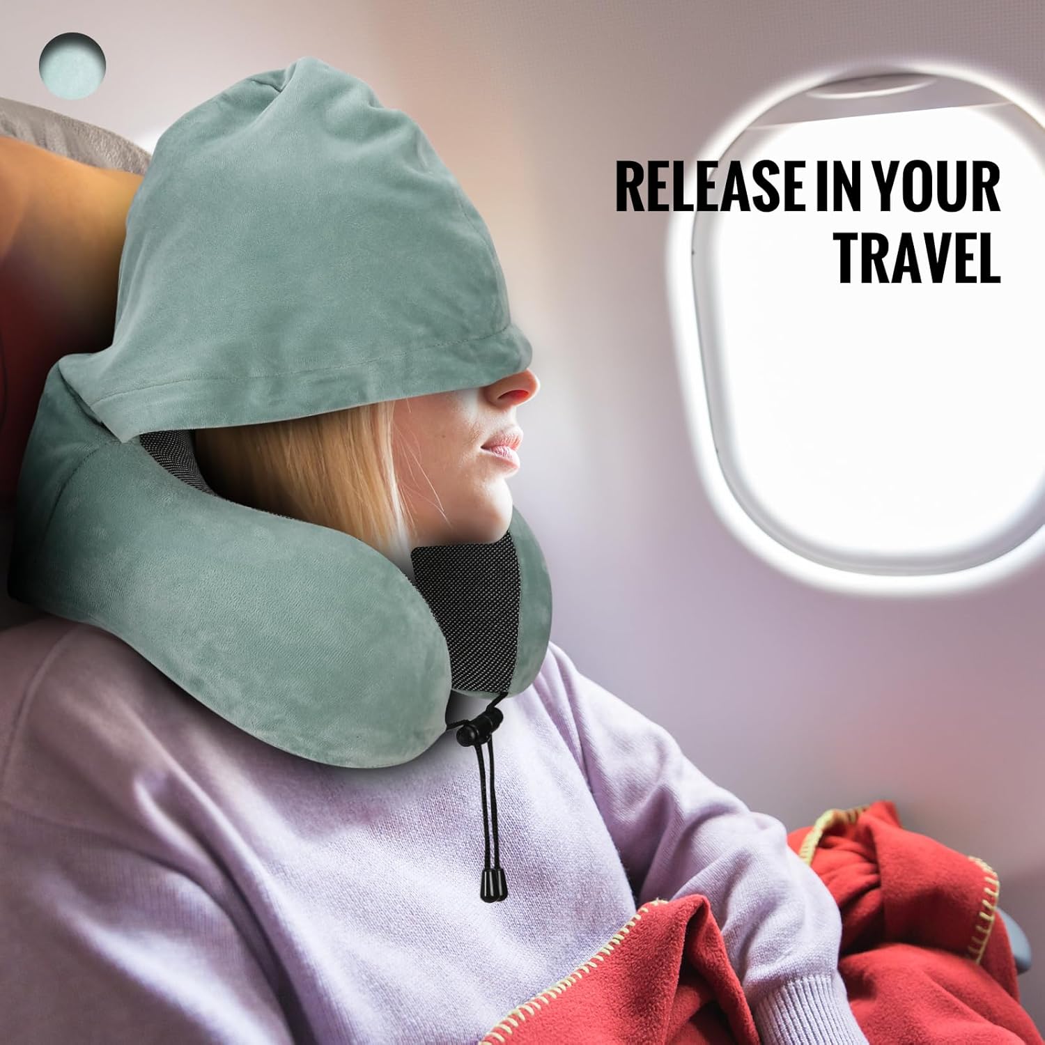 Almohada de viaje, almohada cervical para viajes con capucha para avión, almohada de terciopelo de espuma viscoelástica para el cuello para adultos
