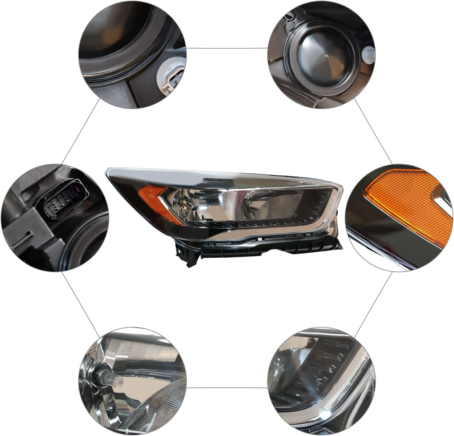 CNCEST Faros delanteros de proyector sin LED DRL  Ajuste directo  Carcasa negra transparente  Para modelos Ford Escape 2017-2019  Lado derecho del
