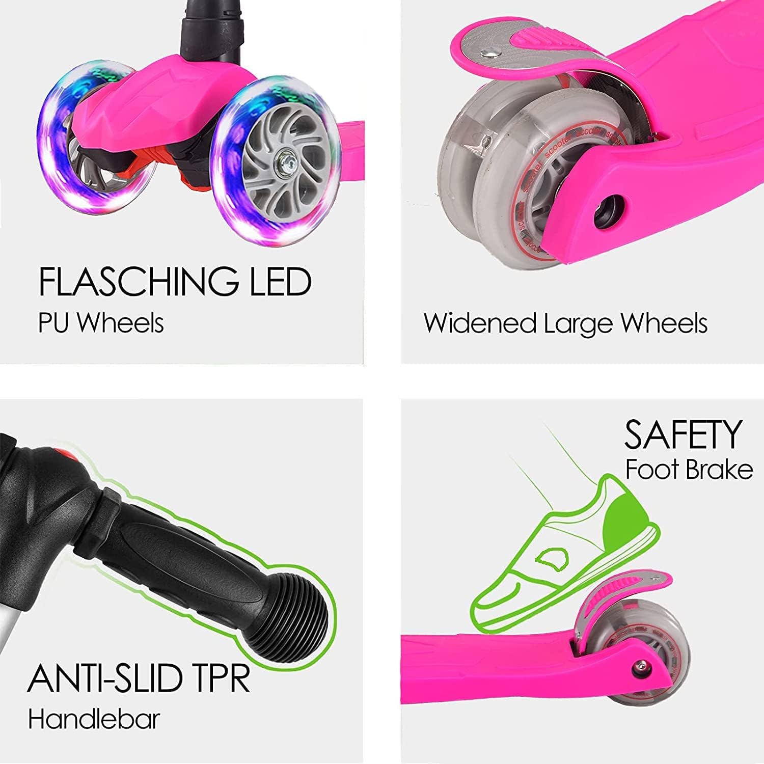 Patinete para niños, scooter de 3 ruedas para niños, juguete para niñosniños pequeños, altura ajustable, cubierta antideslizante, luces de rueda