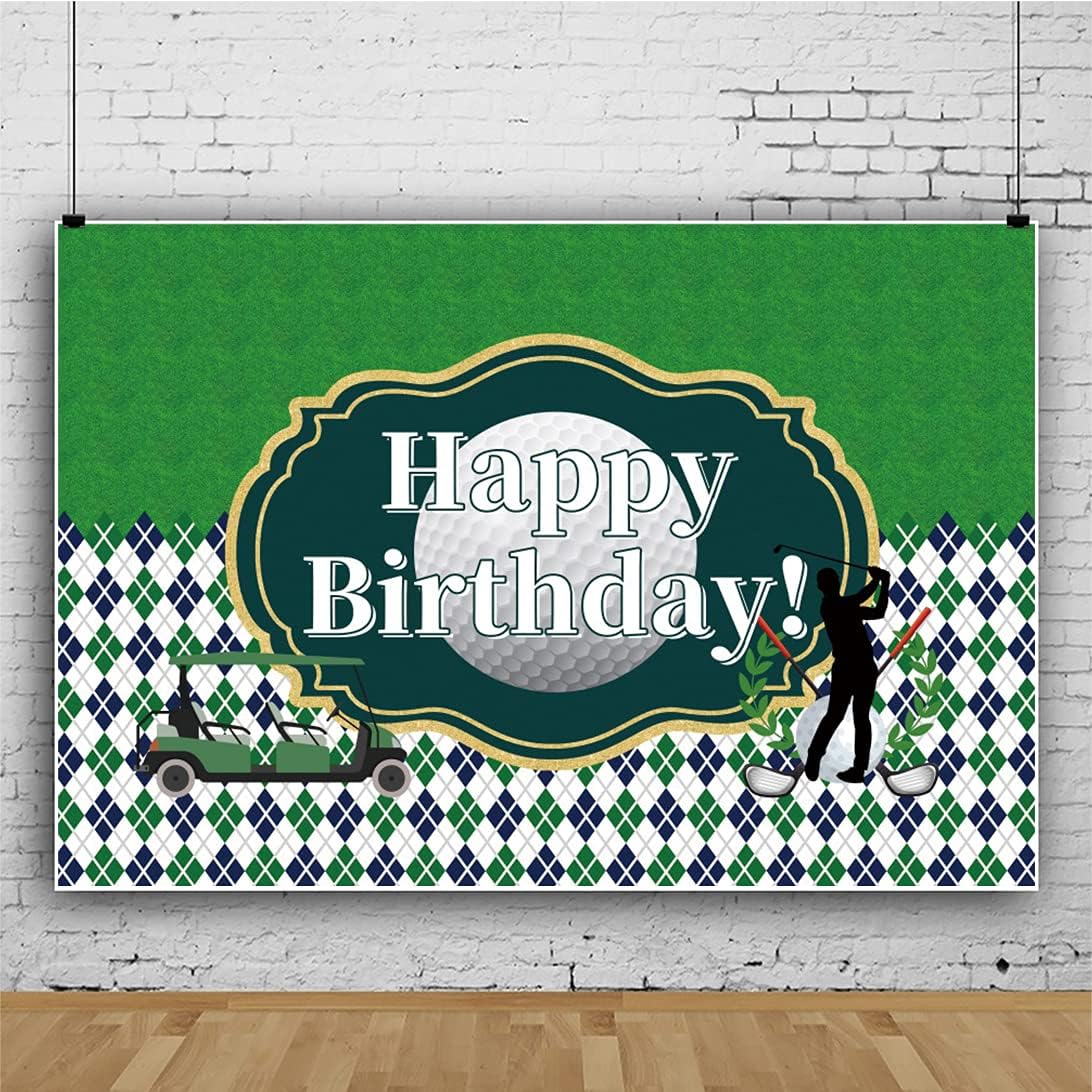 Yeele Telón de fondo con temática de golf, cuadrículas verdes, negras y blancas, pancarta de mesa de pastel de cumpleaños, telón de fondo de feliz