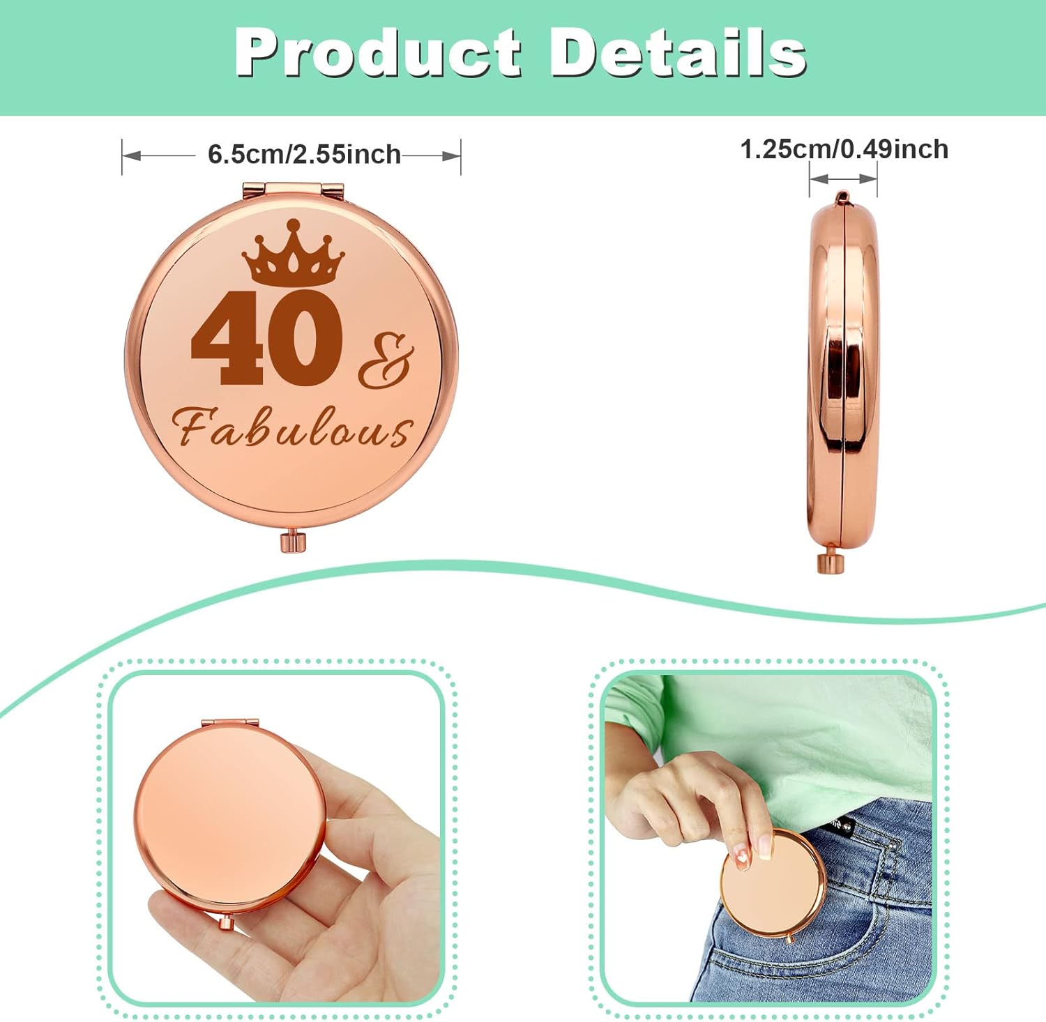 Regalos de cumpleaños número 40 para mujeres, regalos de cumpleaños de 40 años para mujeres, espejo de maquillaje compacto para mamá, esposa, tía,